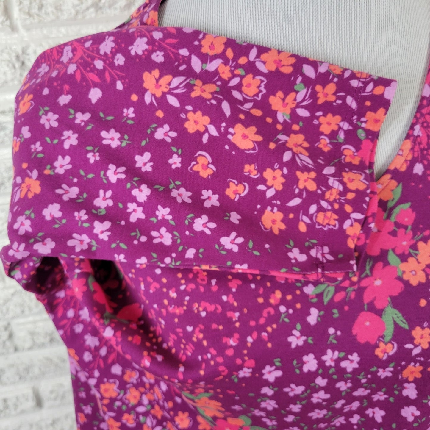 Isaac Mizrahi Live QVC Womens Top XL 3/4 Sleeve Pink Purple Floral Cotton Casual