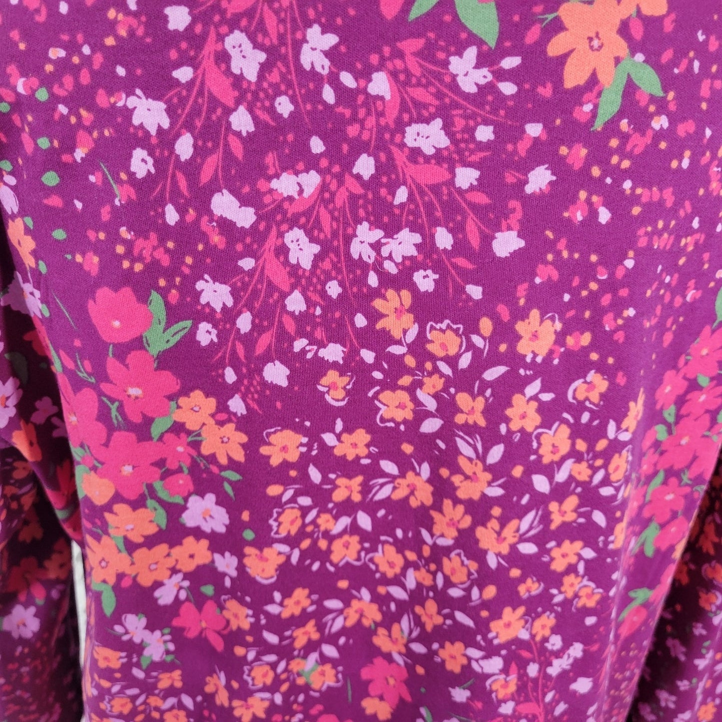 Isaac Mizrahi Live QVC Womens Top XL 3/4 Sleeve Pink Purple Floral Cotton Casual