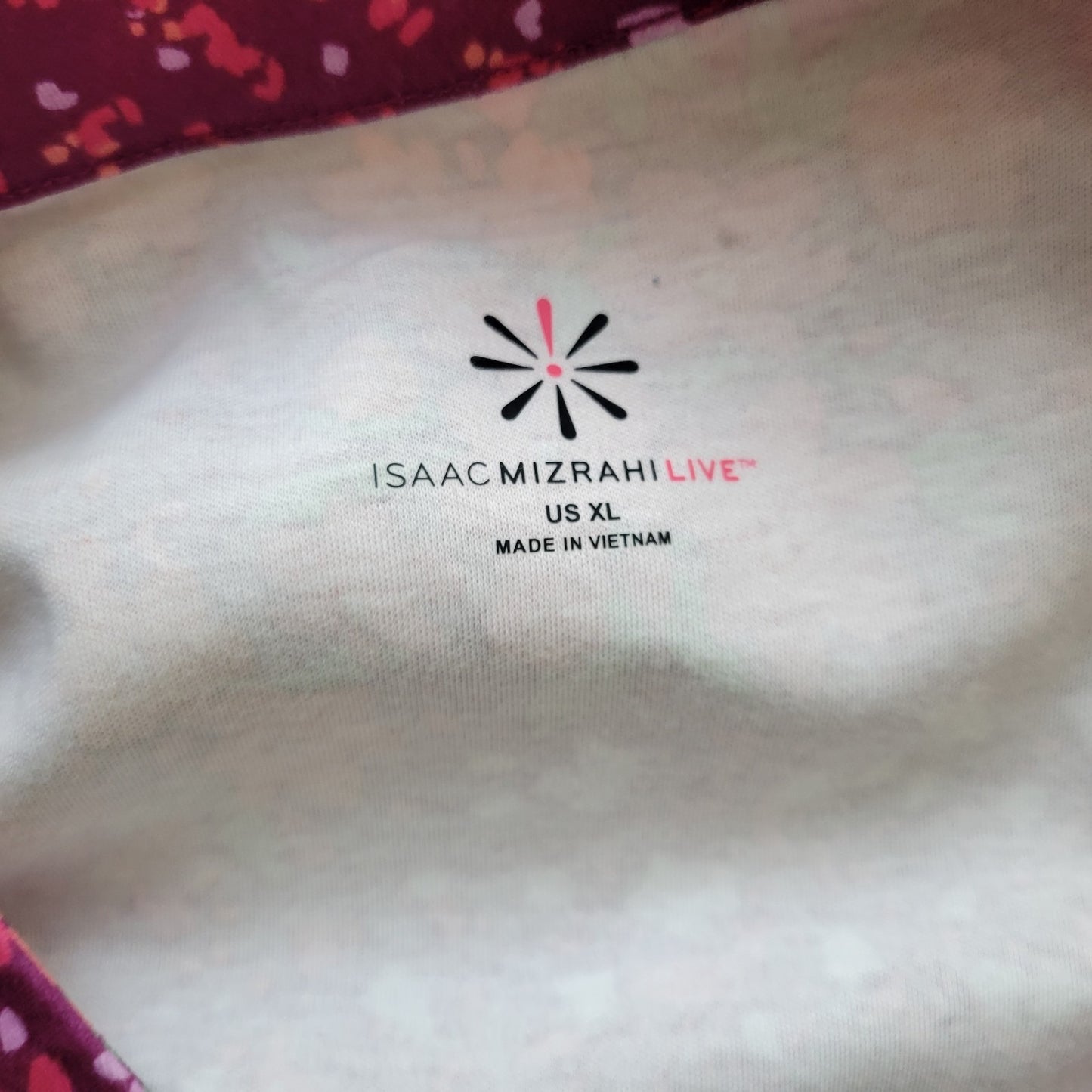 Isaac Mizrahi Live QVC Womens Top XL 3/4 Sleeve Pink Purple Floral Cotton Casual