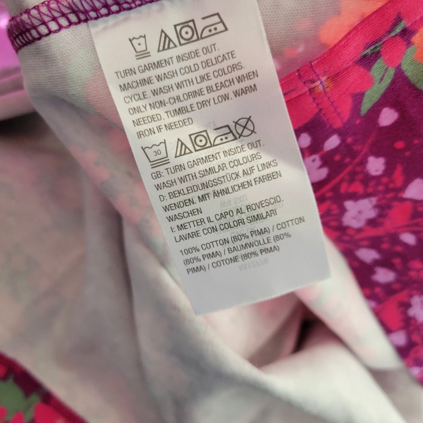 Isaac Mizrahi Live QVC Womens Top XL 3/4 Sleeve Pink Purple Floral Cotton Casual