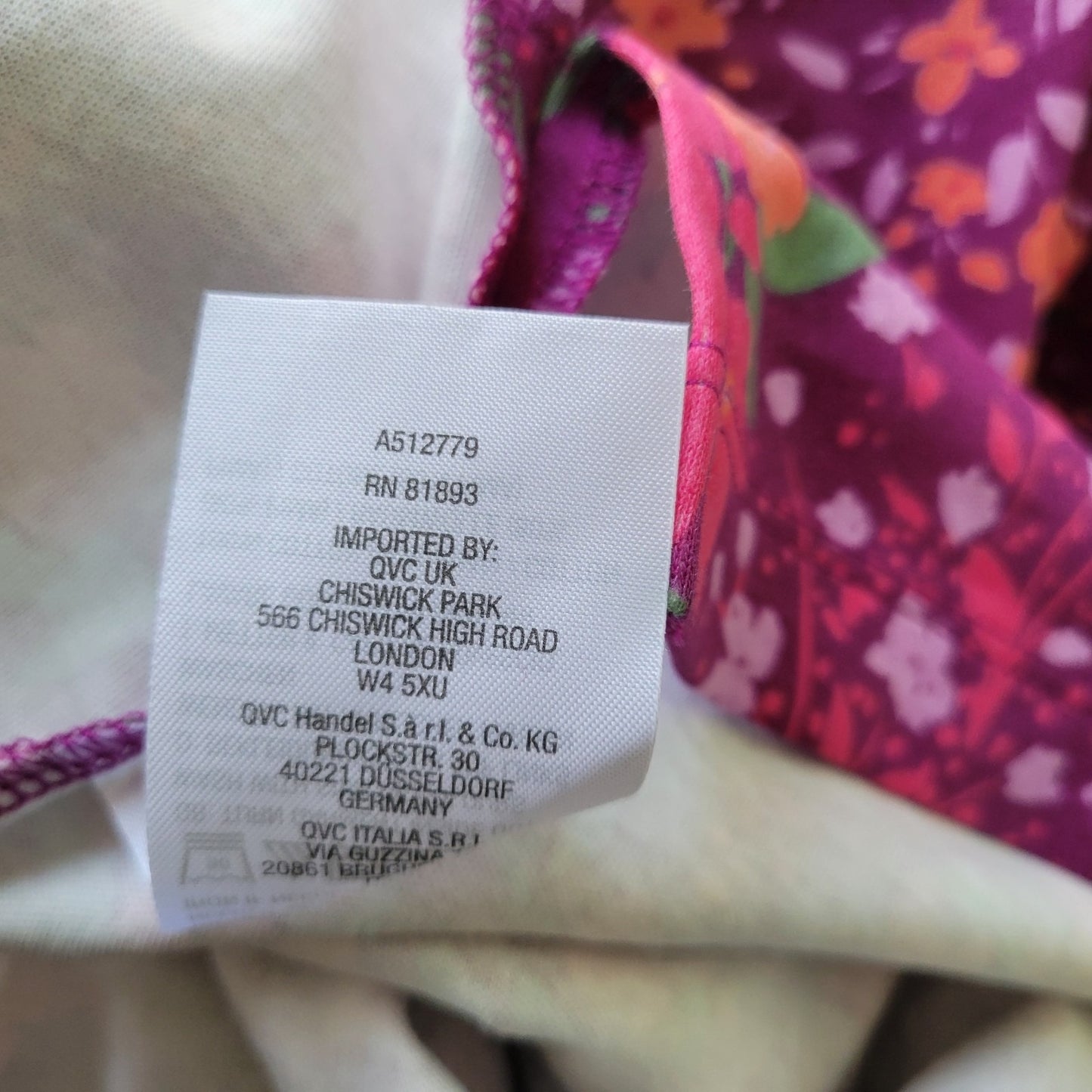 Isaac Mizrahi Live QVC Womens Top XL 3/4 Sleeve Pink Purple Floral Cotton Casual