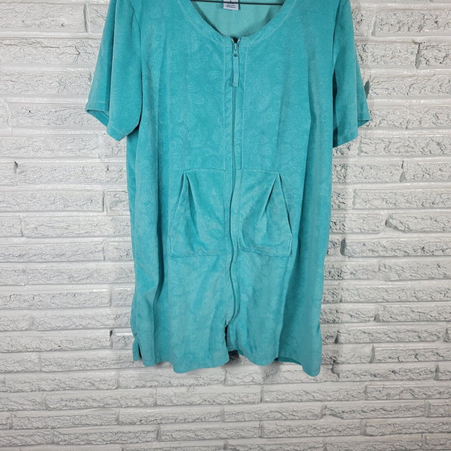 Croft Barrow Women Robe XL Short Sleeve Zip Up Blue Soft Fleece Pockets Lounge