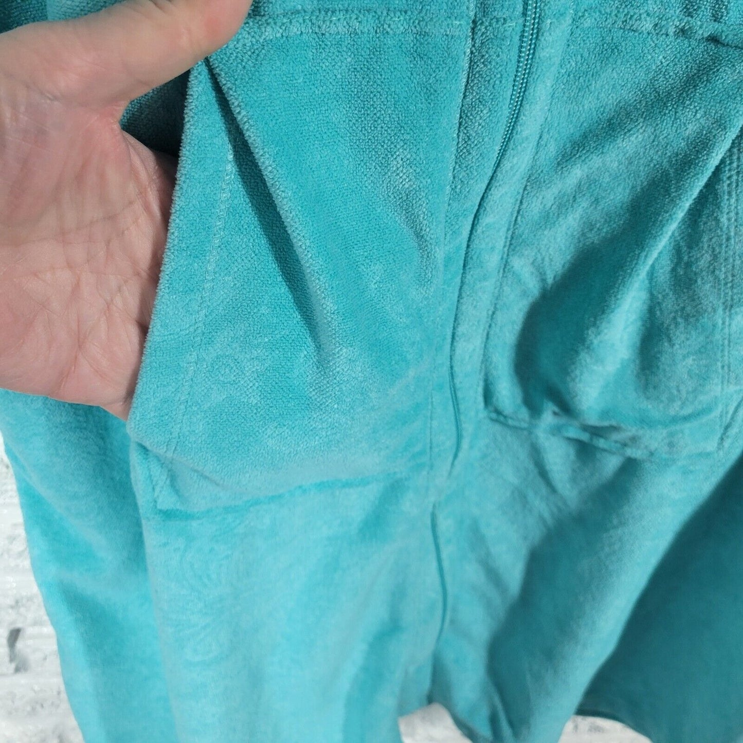 Croft Barrow Women Robe XL Short Sleeve Zip Up Blue Soft Fleece Pockets Lounge