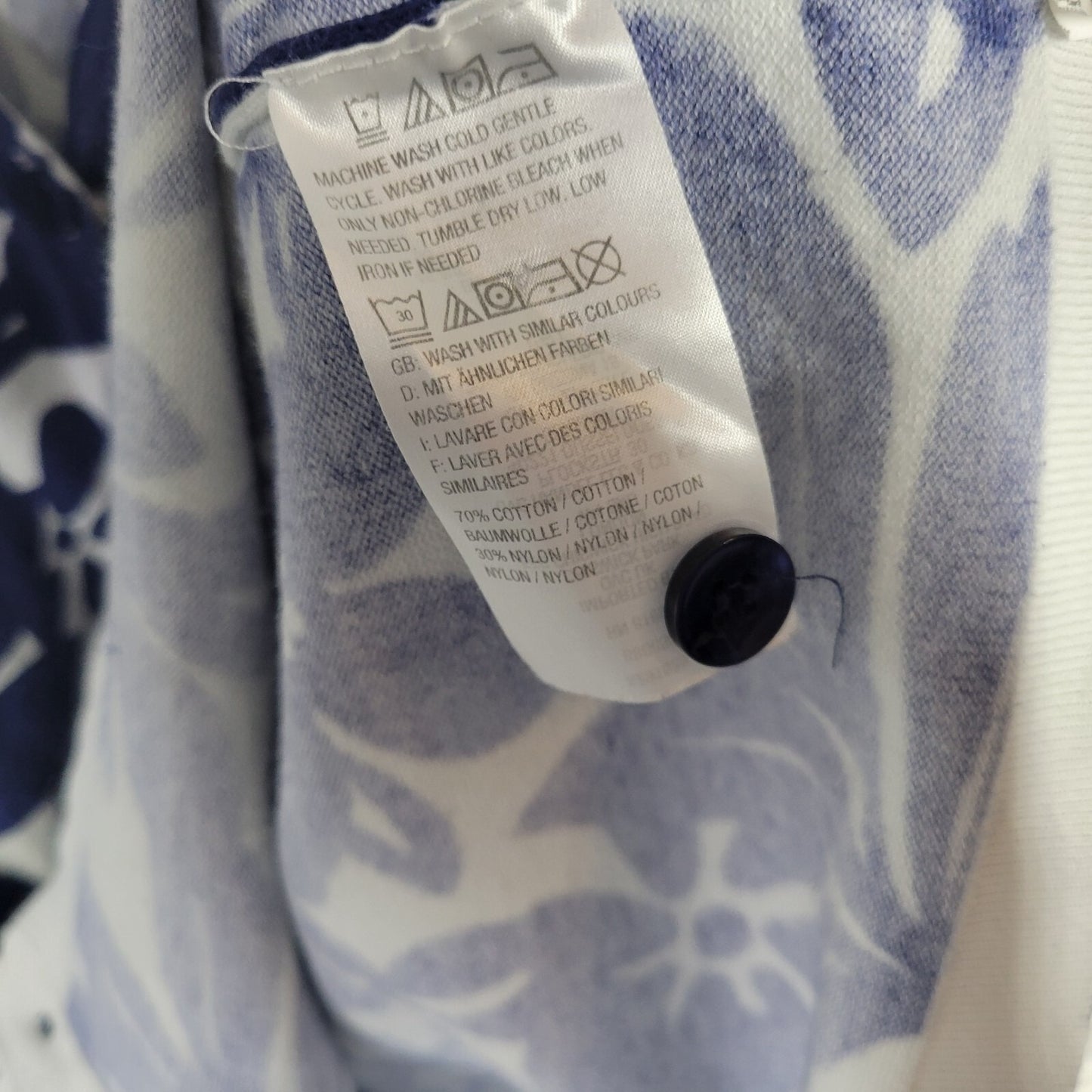 Denim Co Womens Top 3X Plus Short Sleeve Blue White Floral Button Cotton Blend