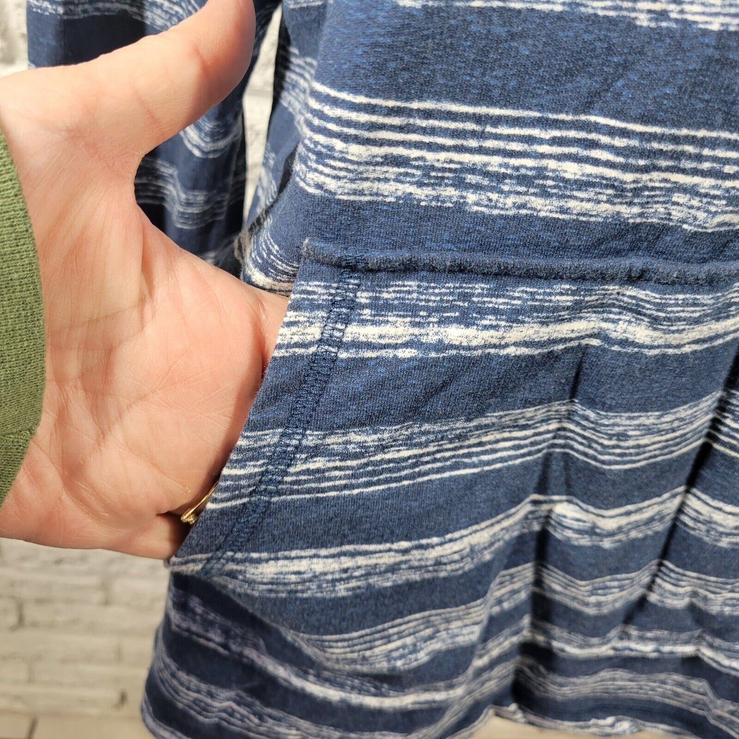 Sonoma Womens Top Extra Large Long Sleeve Blue Watercolor Stripe Pockets Lace Up