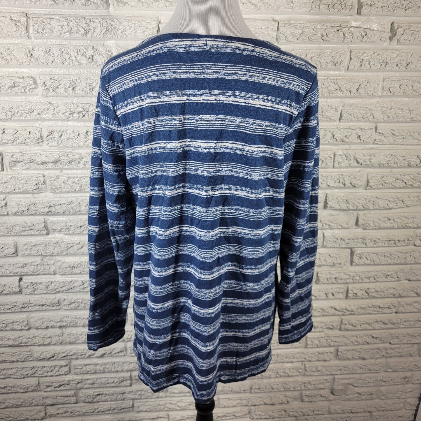 Sonoma Womens Top Extra Large Long Sleeve Blue Watercolor Stripe Pockets Lace Up