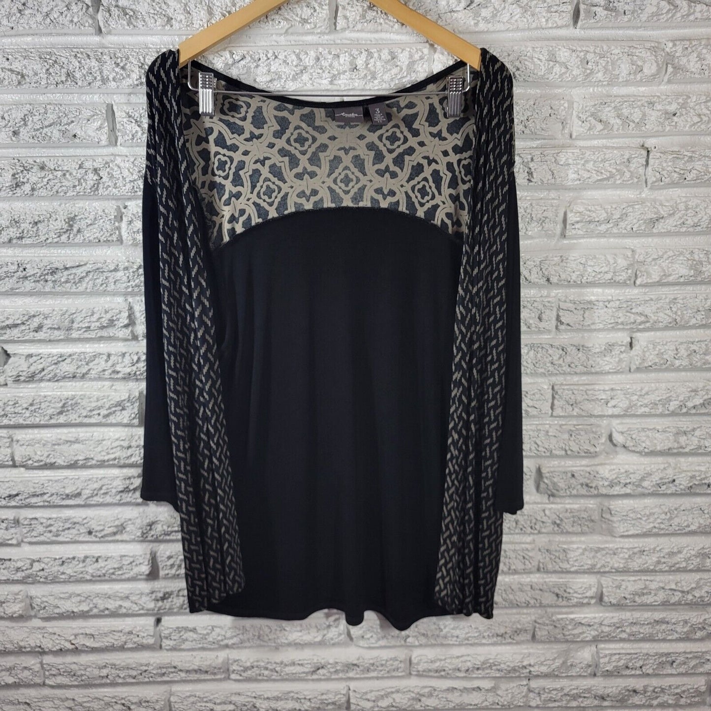 Chicos Travelers Womens Top 3 Standard XL Duster 3/4 Sleeve Travel Knit Black