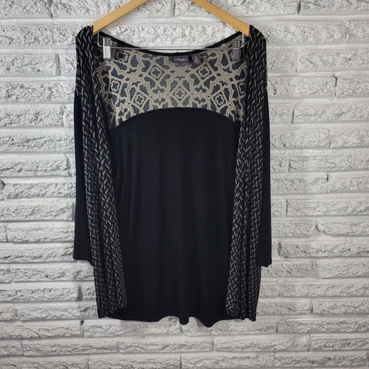 Chicos Travelers Womens Top 3 Standard XL Duster 3/4 Sleeve Travel Knit Black