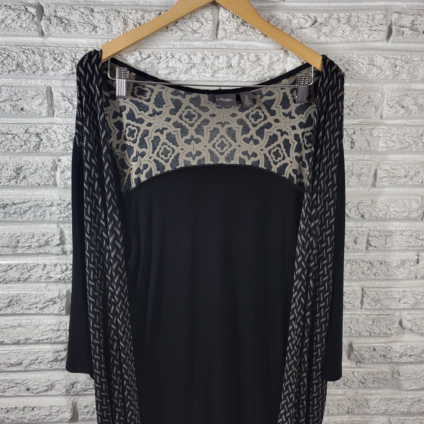 Chicos Travelers Womens Top 3 Standard XL Duster 3/4 Sleeve Travel Knit Black