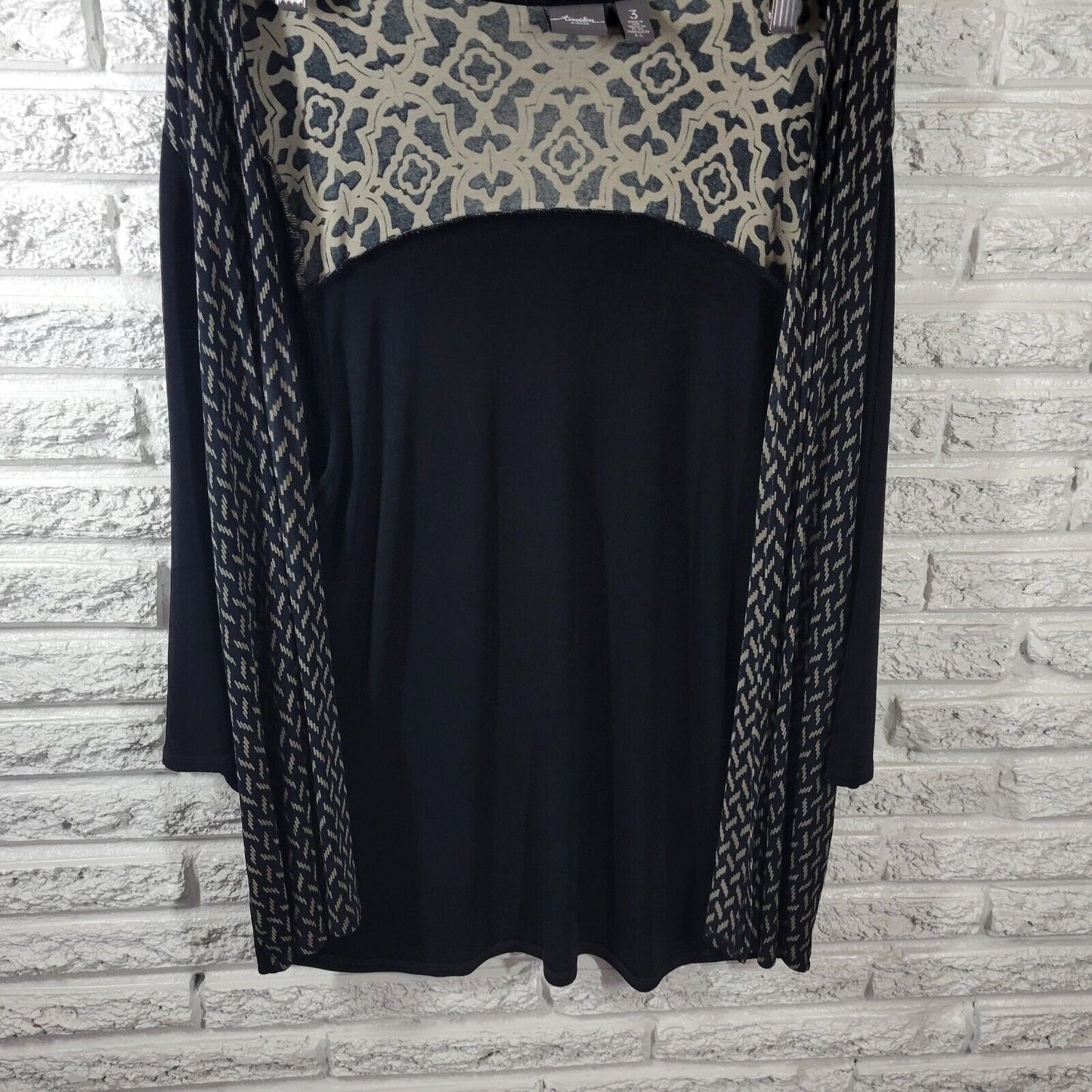 Chicos Travelers Womens Top 3 Standard XL Duster 3/4 Sleeve Travel Knit Black