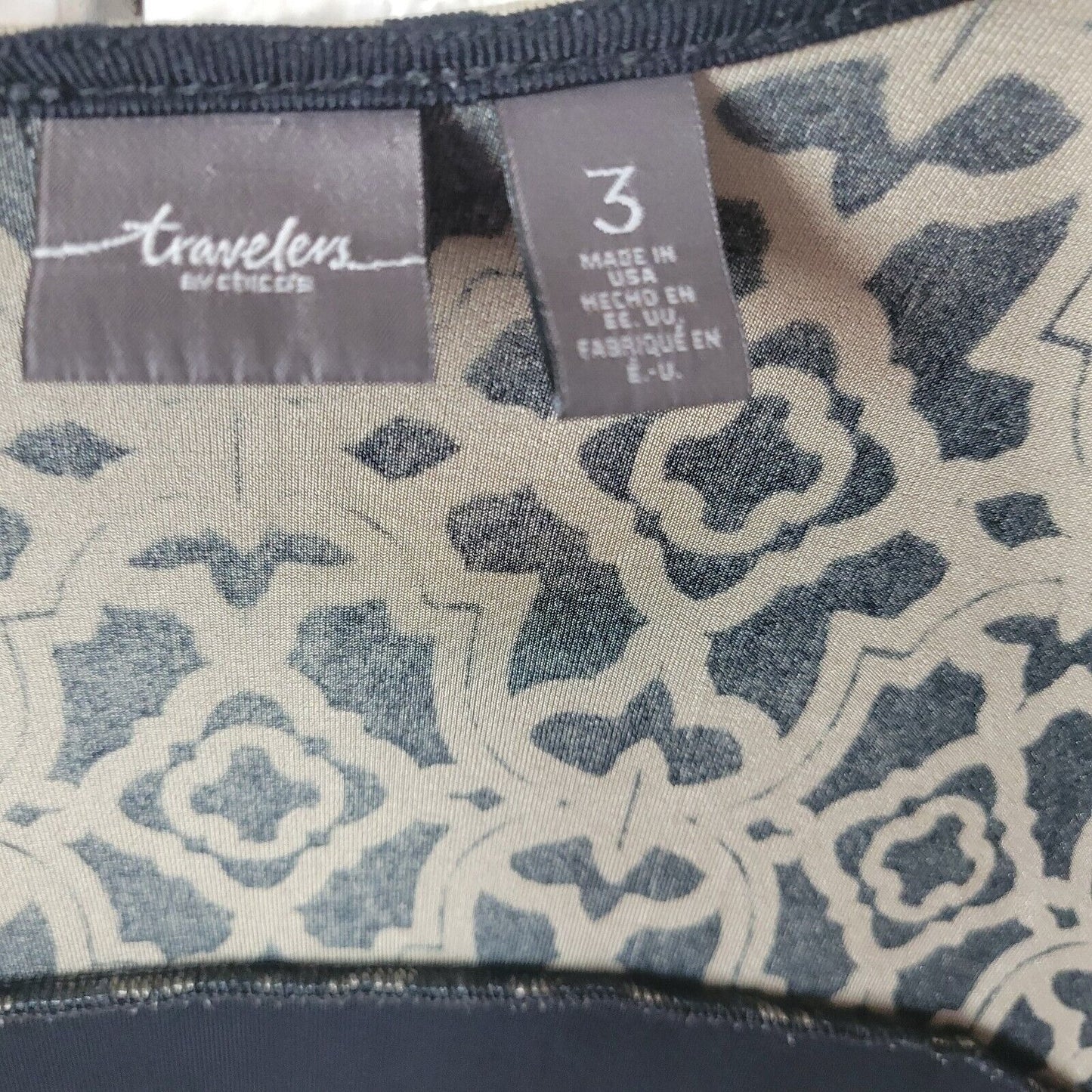 Chicos Travelers Womens Top 3 Standard XL Duster 3/4 Sleeve Travel Knit Black