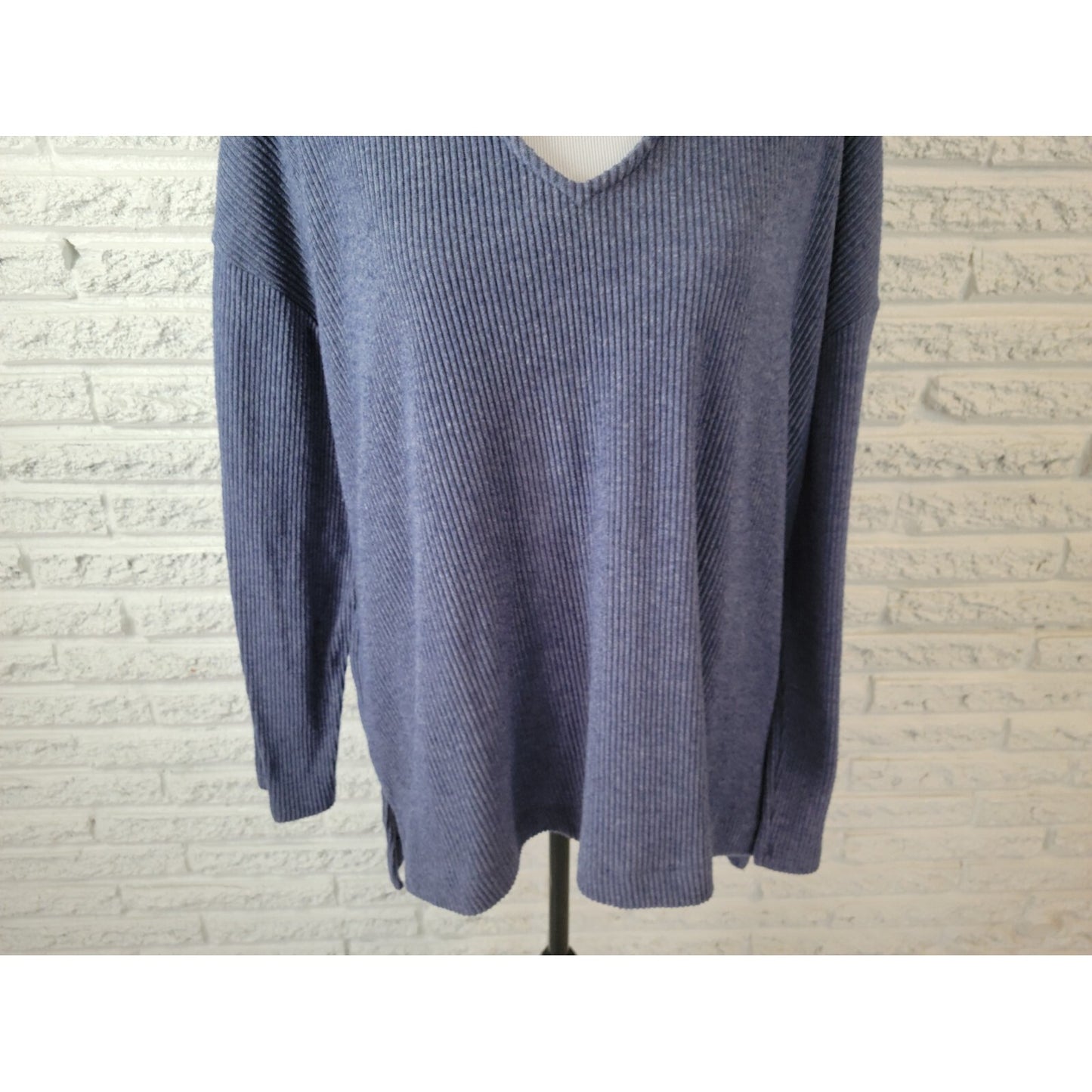 Terra Sky Women Sweater 2X Plus Pullover Asymmetric Keyhole Window Ribbed Blue