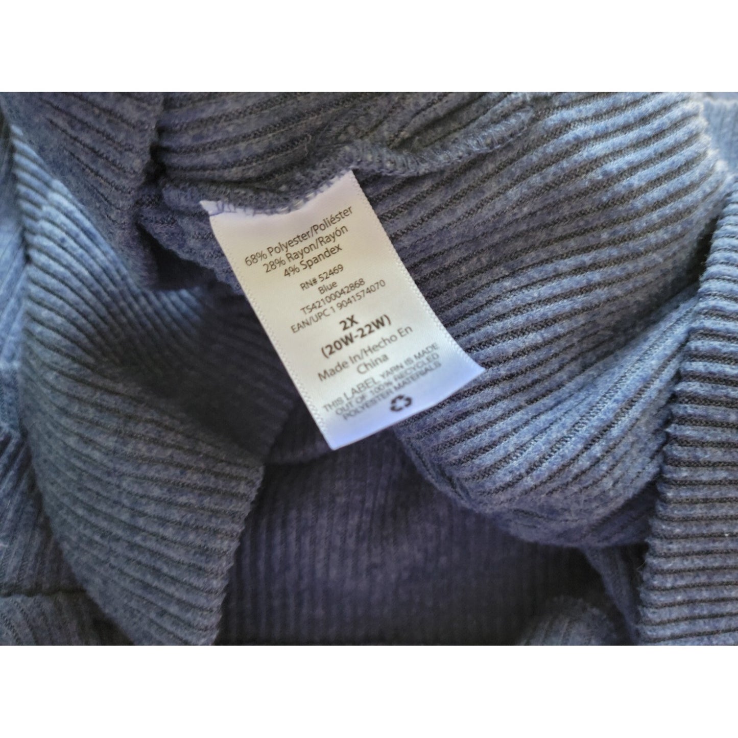 Terra Sky Women Sweater 2X Plus Pullover Asymmetric Keyhole Window Ribbed Blue