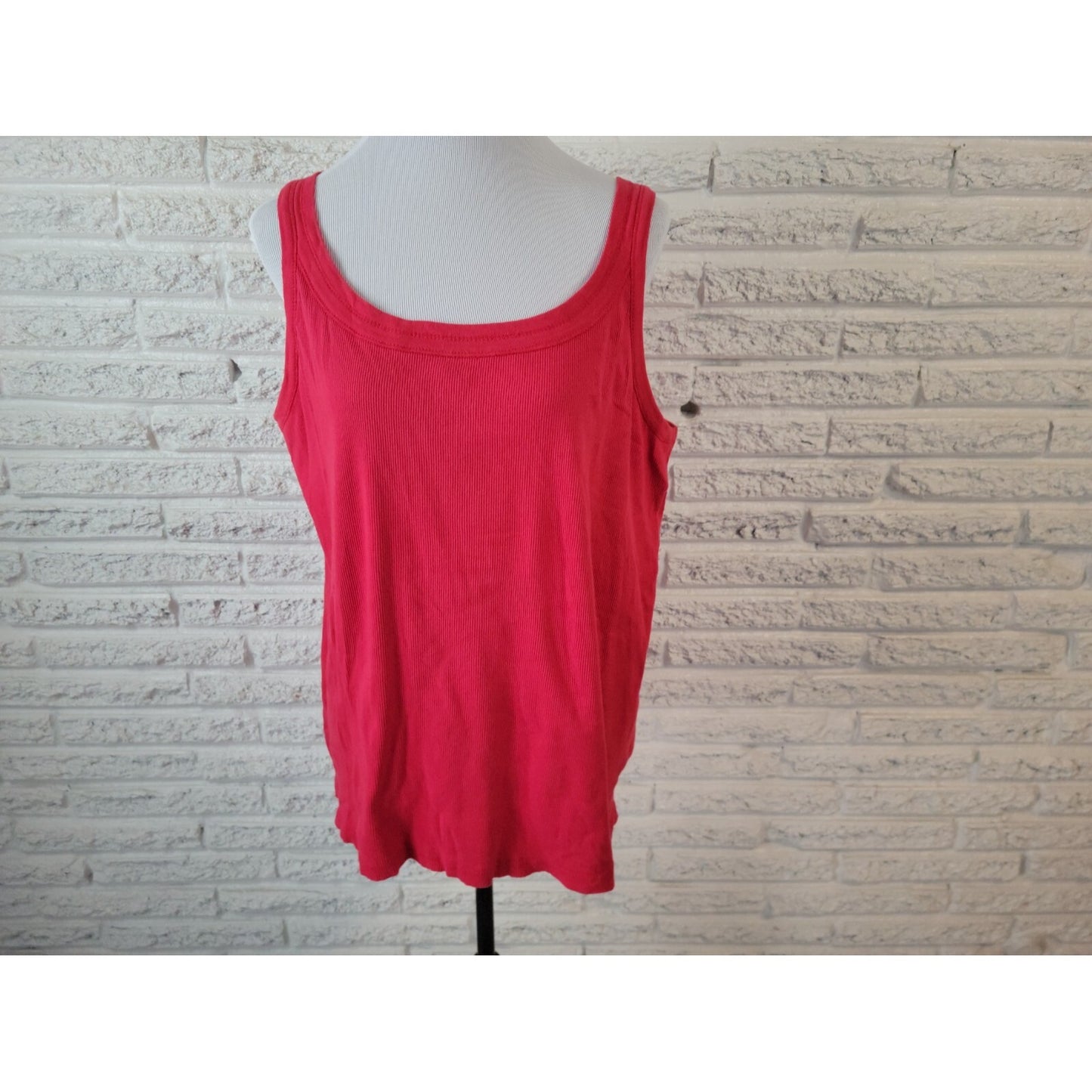 Avenue Womens Top 22 24 Plus Tank Red Ribbed Cotton Pullover Casual Basic