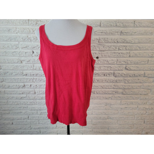 Avenue Womens Top 22 24 Plus Tank Red Ribbed Cotton Pullover Casual Basic
