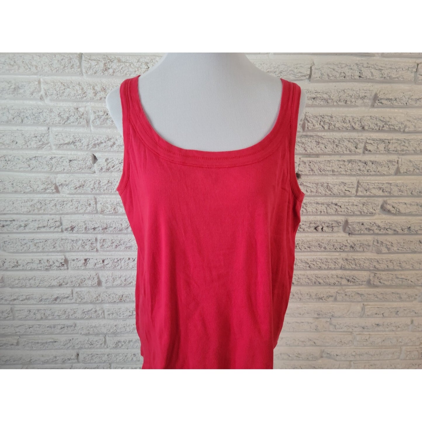 Avenue Womens Top 22 24 Plus Tank Red Ribbed Cotton Pullover Casual Basic