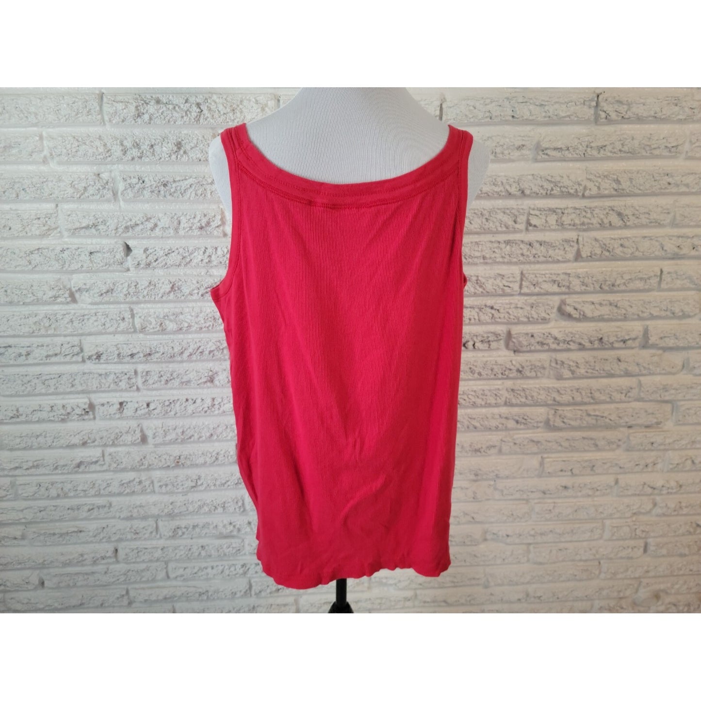Avenue Womens Top 22 24 Plus Tank Red Ribbed Cotton Pullover Casual Basic