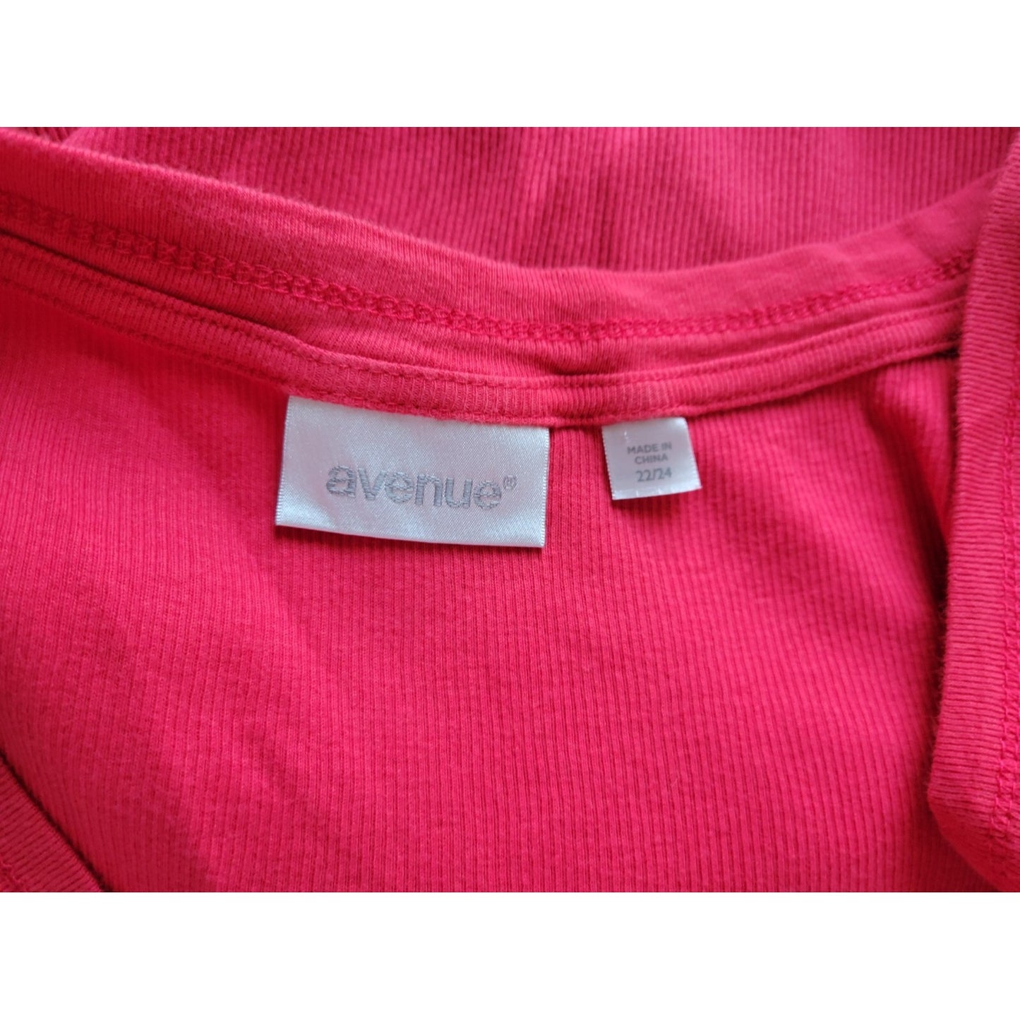 Avenue Womens Top 22 24 Plus Tank Red Ribbed Cotton Pullover Casual Basic