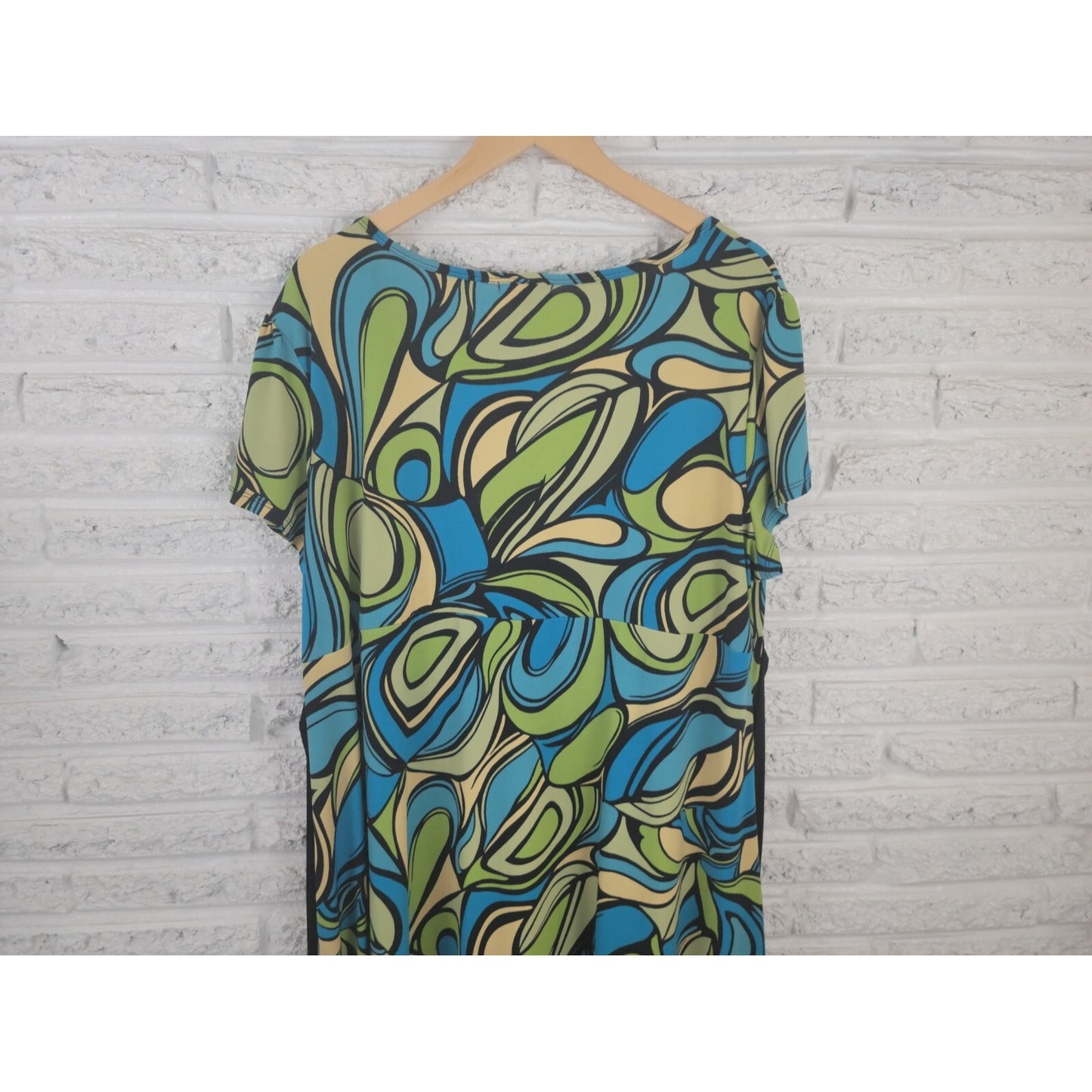 Apt 9 Women Dress 2X Plus Shirt Cap Sleeve Pullover Green Abstract Sash Office