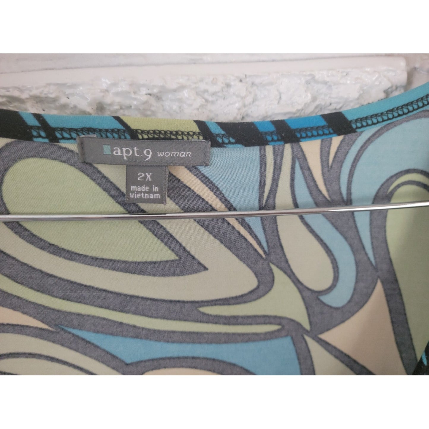 Apt 9 Women Dress 2X Plus Shirt Cap Sleeve Pullover Green Abstract Sash Office