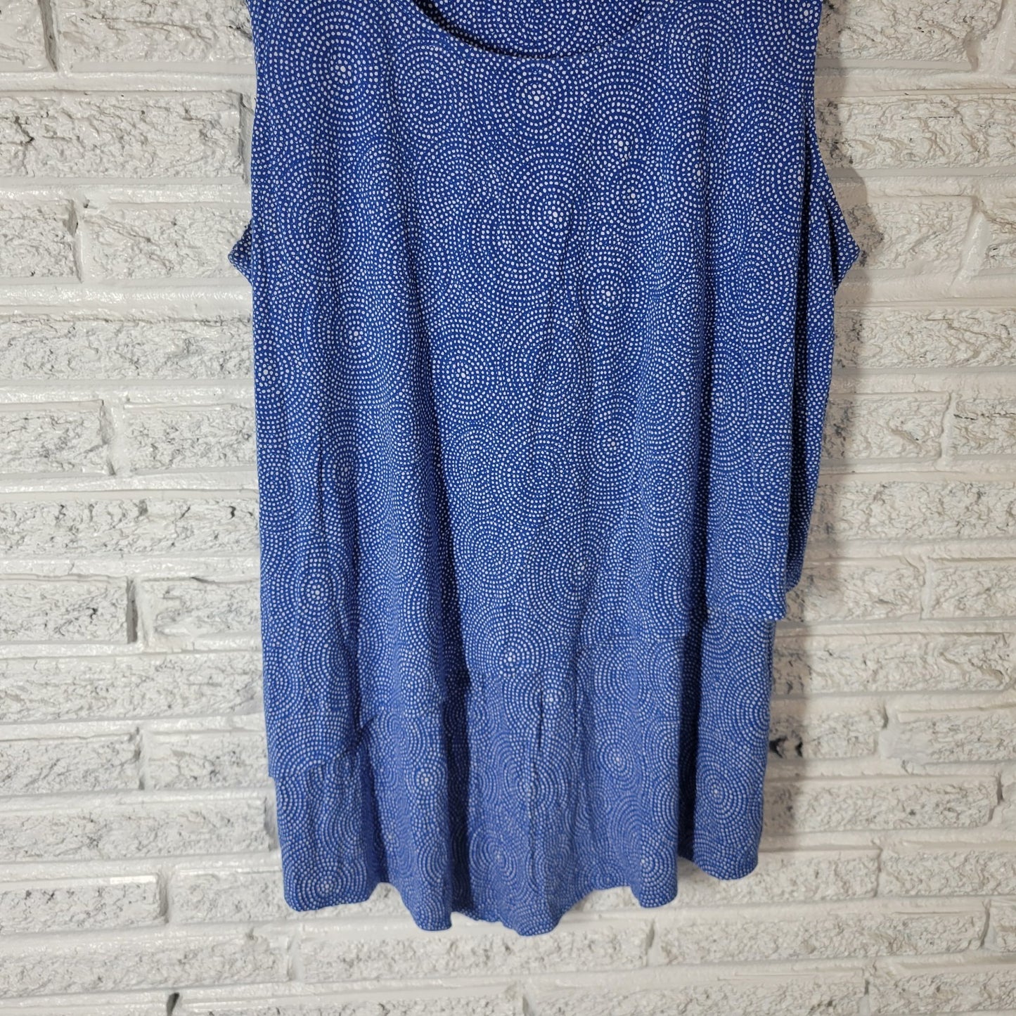 Alfani Women's Plus Size 0X Sleeveless Blouse Blue White Geometric Tiered Tank