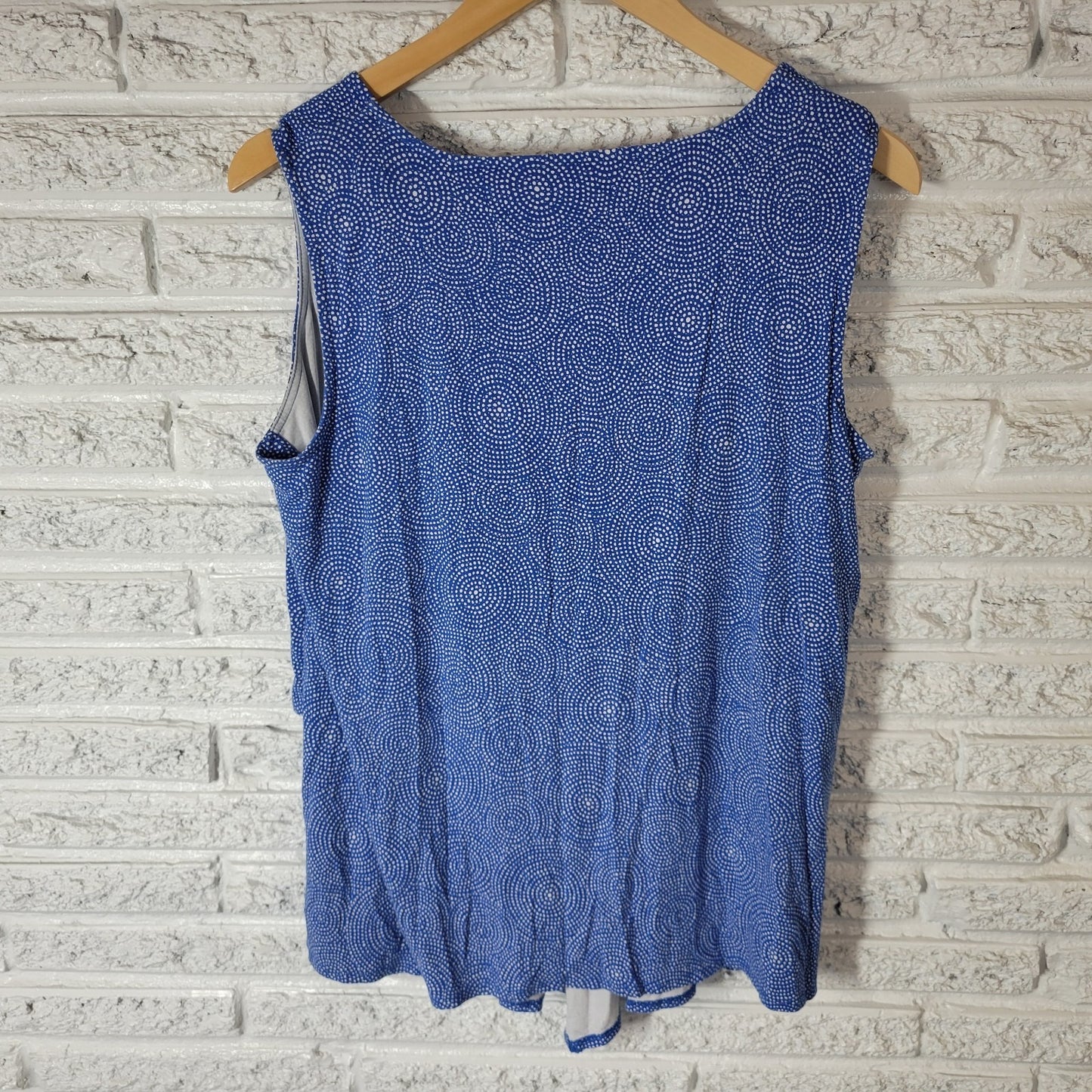 Alfani Women's Plus Size 0X Sleeveless Blouse Blue White Geometric Tiered Tank