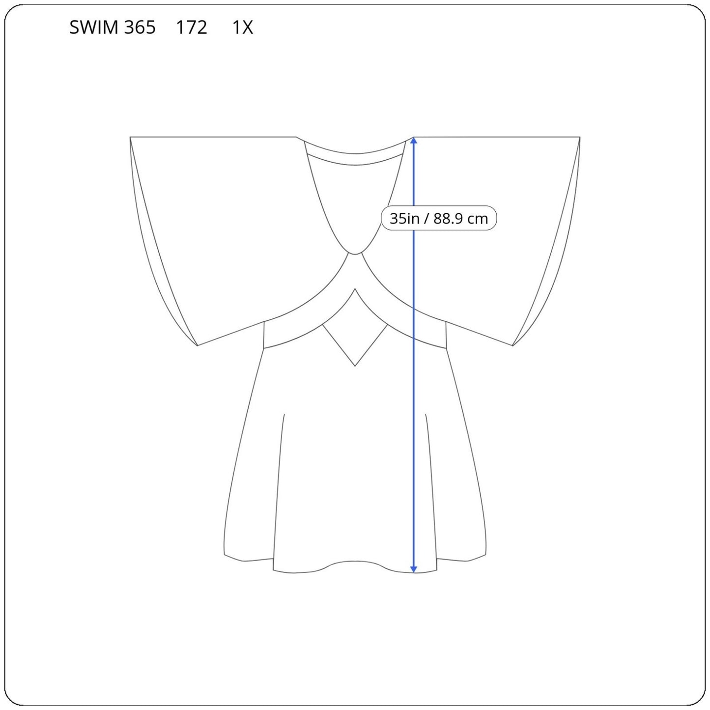 Swim 365 Womens Coverup 1X Plus Batwing Kimono Sleeve Blue Drawstring Comfy