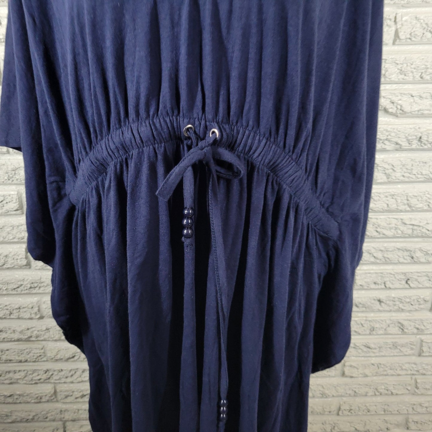 Swim 365 Womens Coverup 1X Plus Batwing Kimono Sleeve Blue Drawstring Comfy
