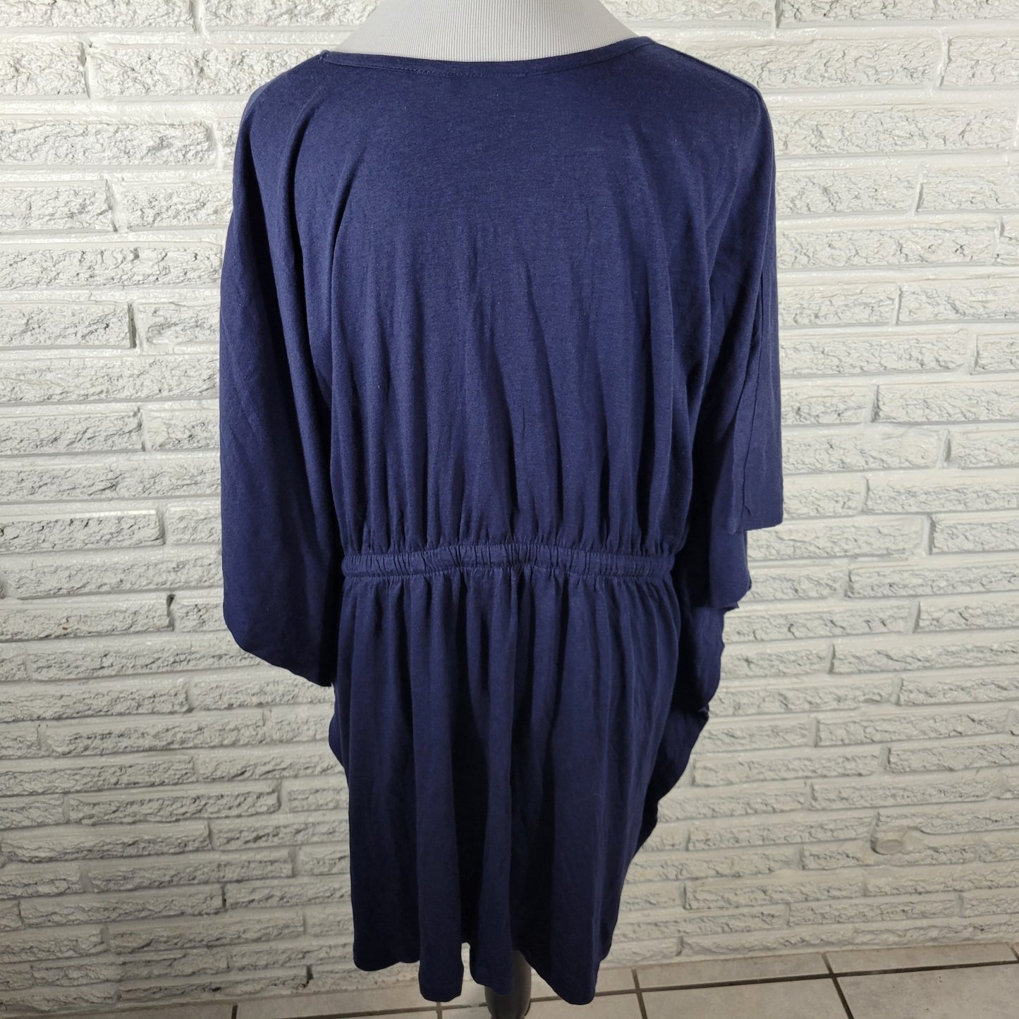 Swim 365 Womens Coverup 1X Plus Batwing Kimono Sleeve Blue Drawstring Comfy