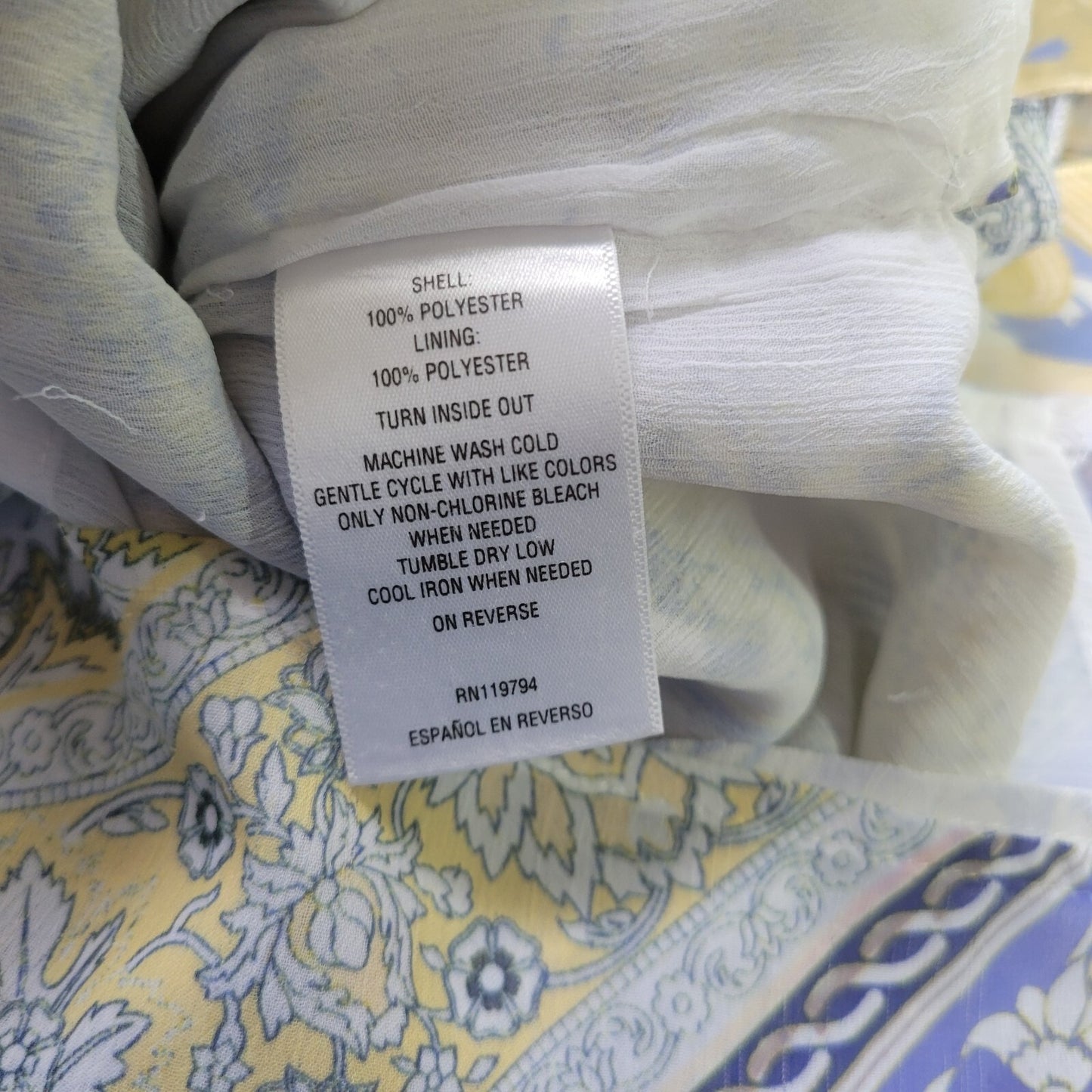 JM Collection Womens Top XL Tunic Split 3/4 Sleeve Blue Geometric Studded Lined