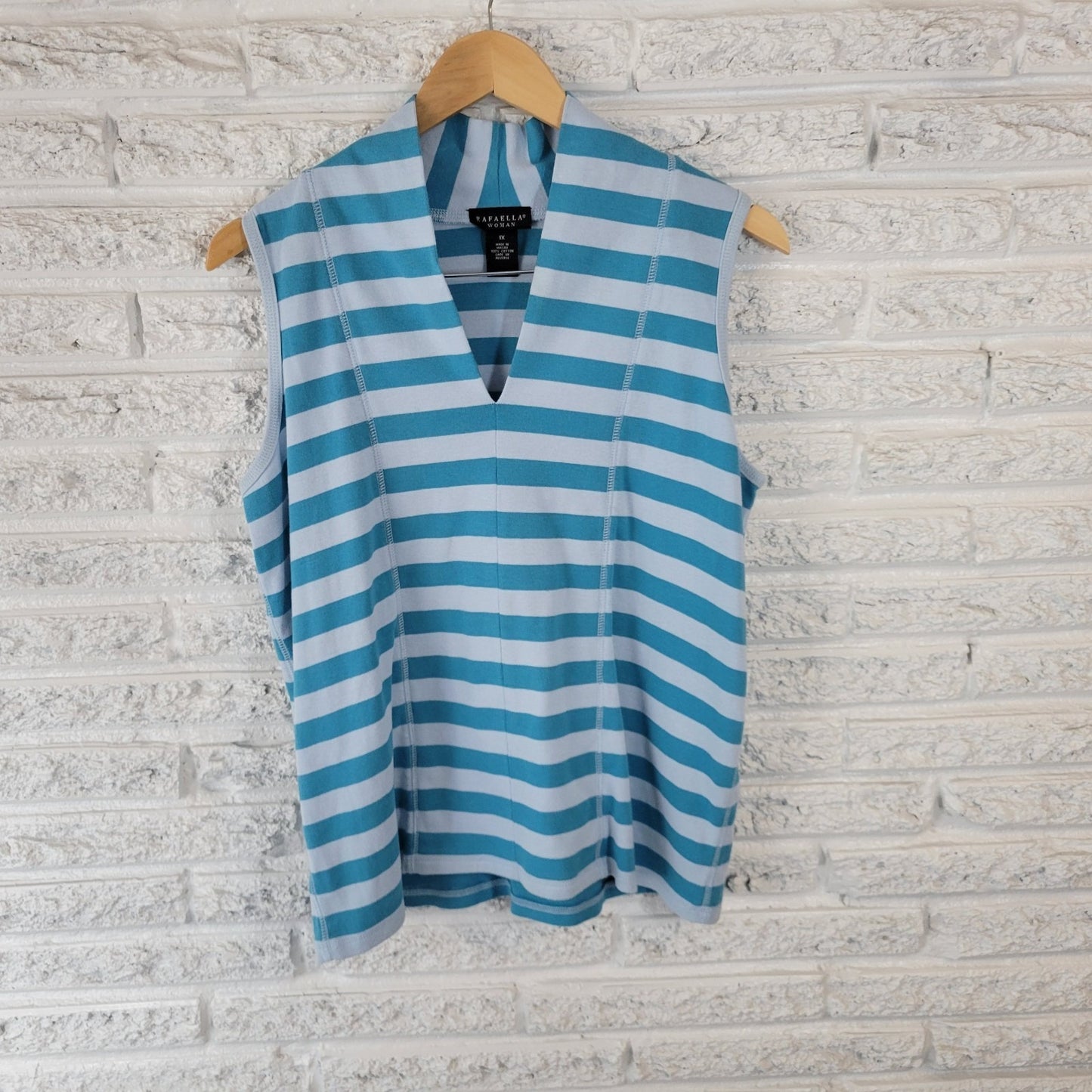 Rafaella Women Top 1X Plus Sleeveless Knit Blue White Stripe Cotton Comfy Casual