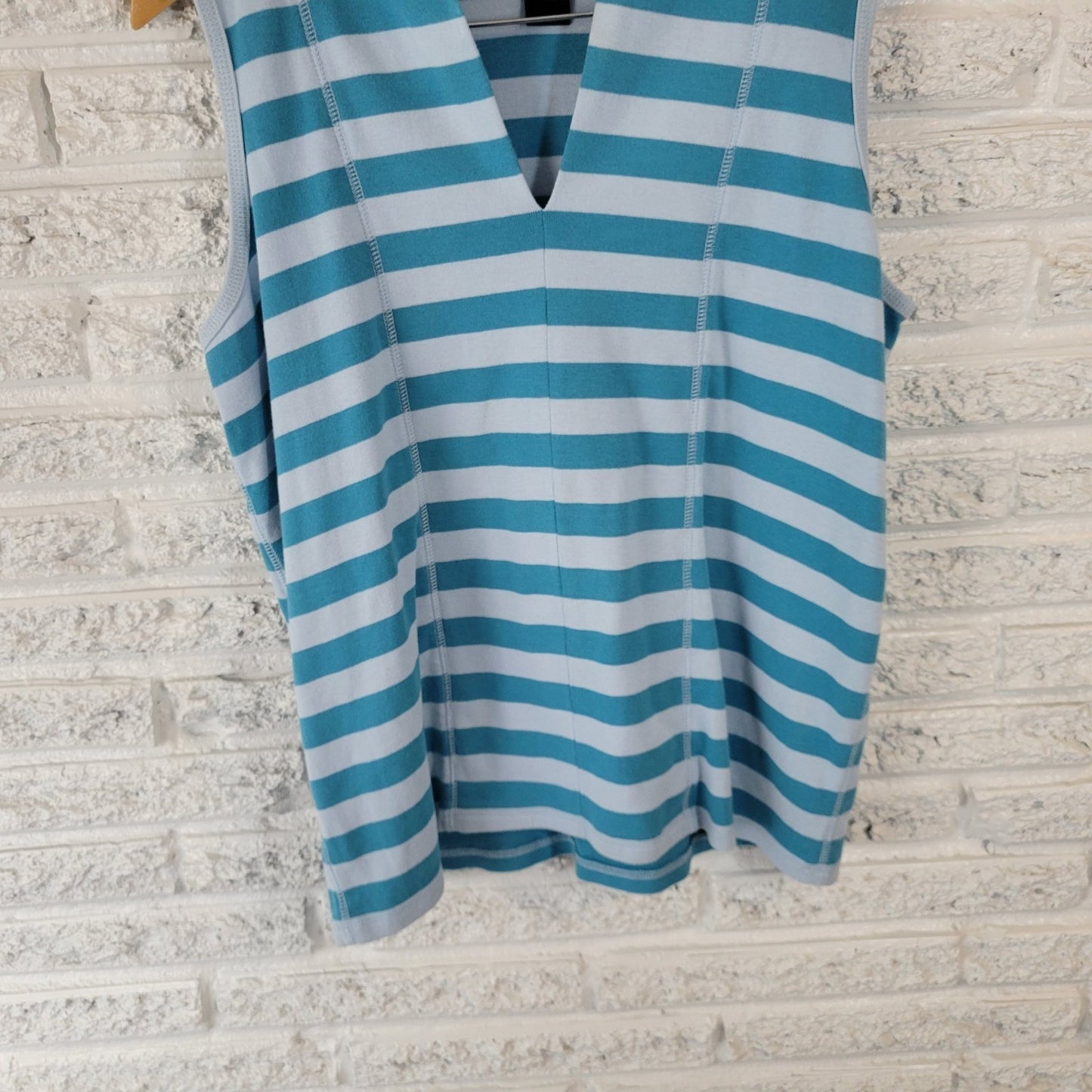 Rafaella Women Top 1X Plus Sleeveless Knit Blue White Stripe Cotton Comfy Casual