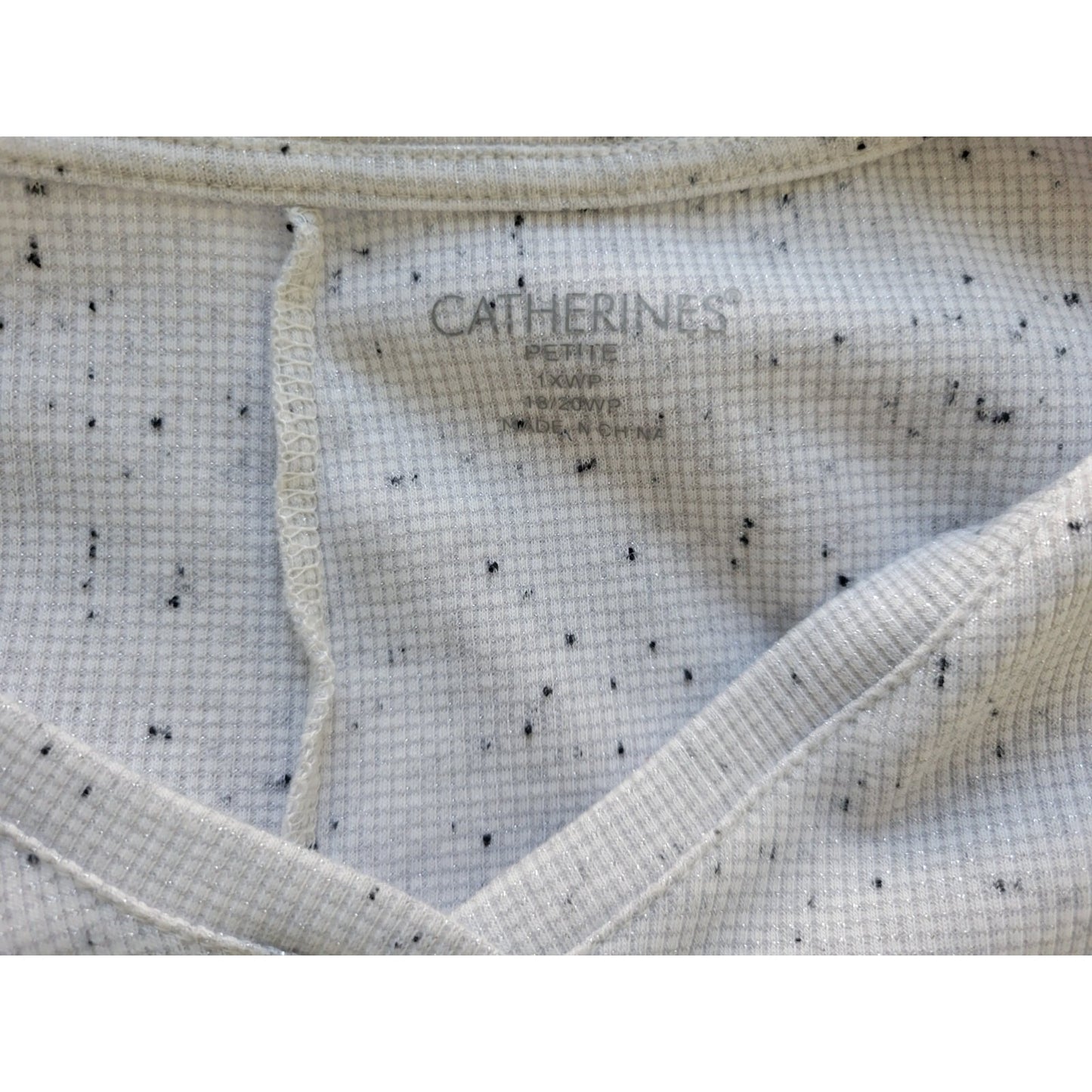 Catherines Womens Top 1XWP 3/4 Sleeve Gray Silver Metallic Asymmetric Thermal