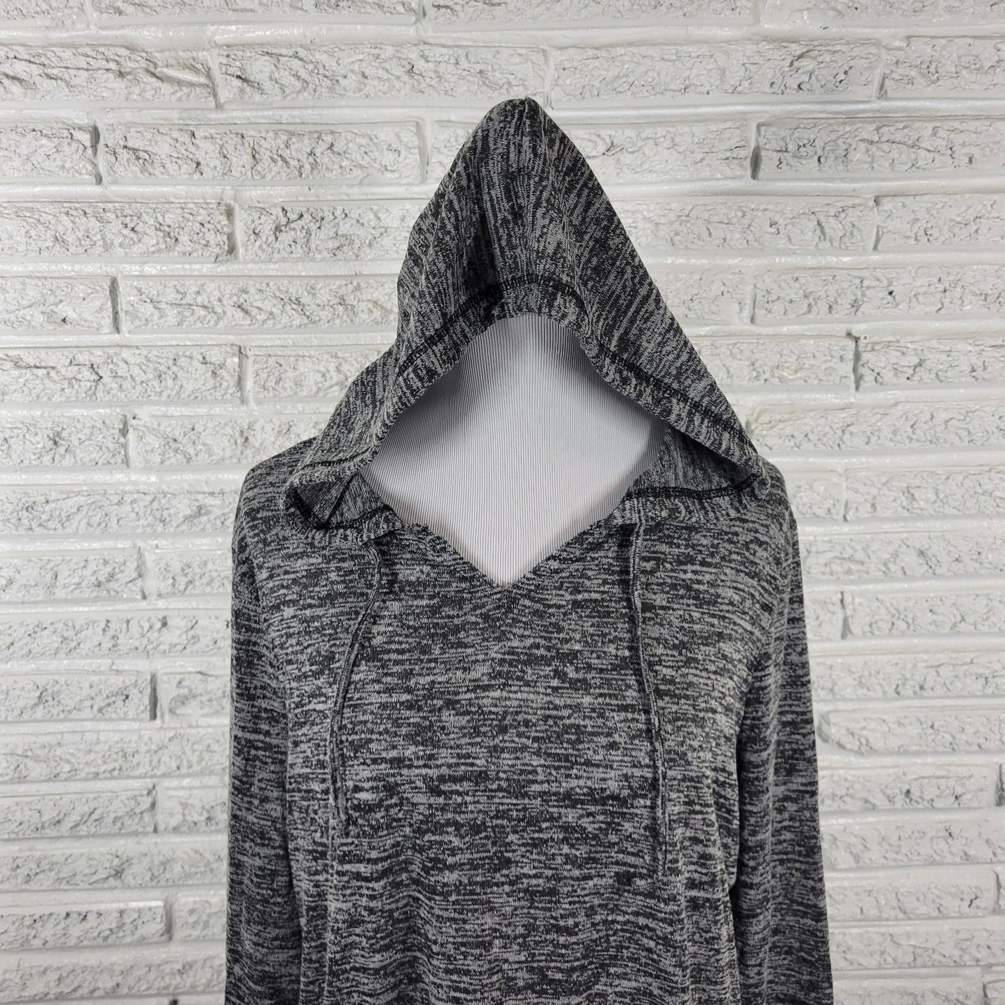 Feathers Womens Top 2X Plus Knit Hoodie Long Sleeve Lightweight Black Heather