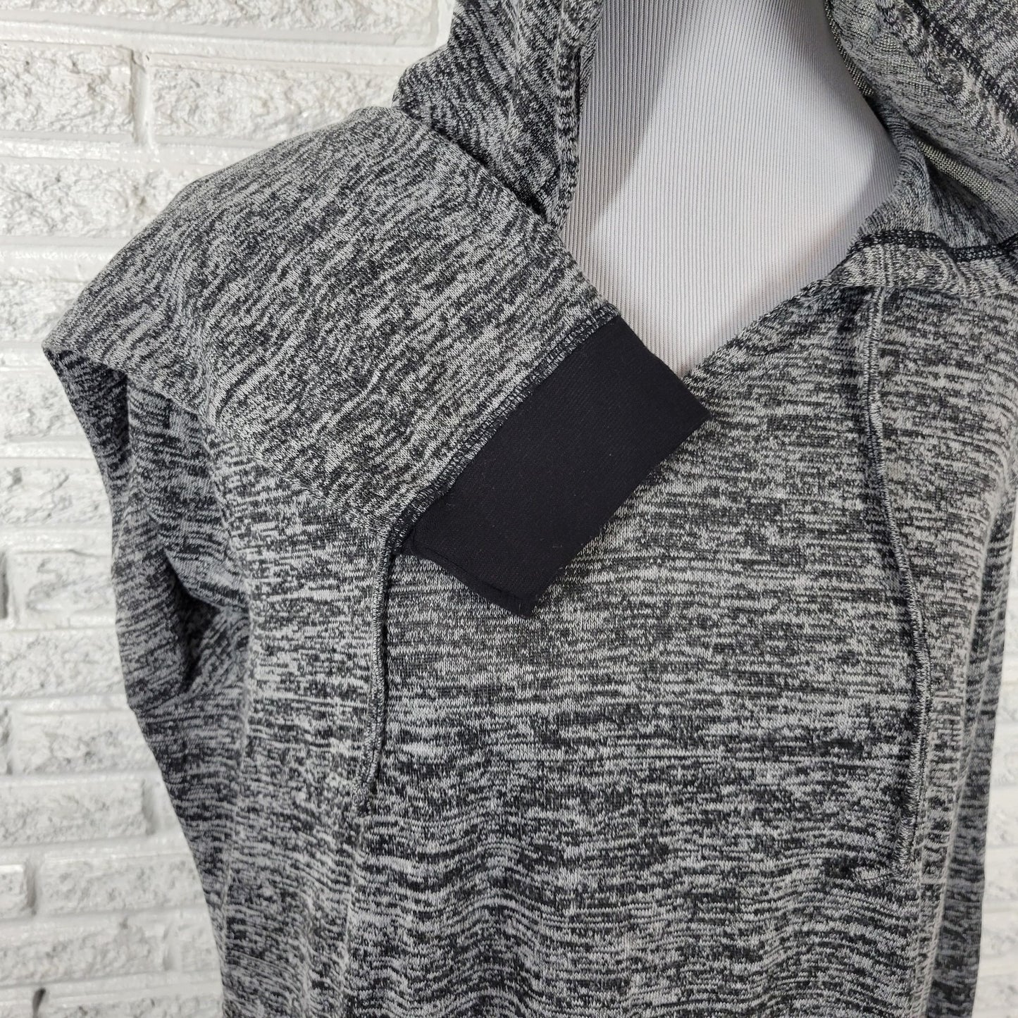 Feathers Womens Top 2X Plus Knit Hoodie Long Sleeve Lightweight Black Heather