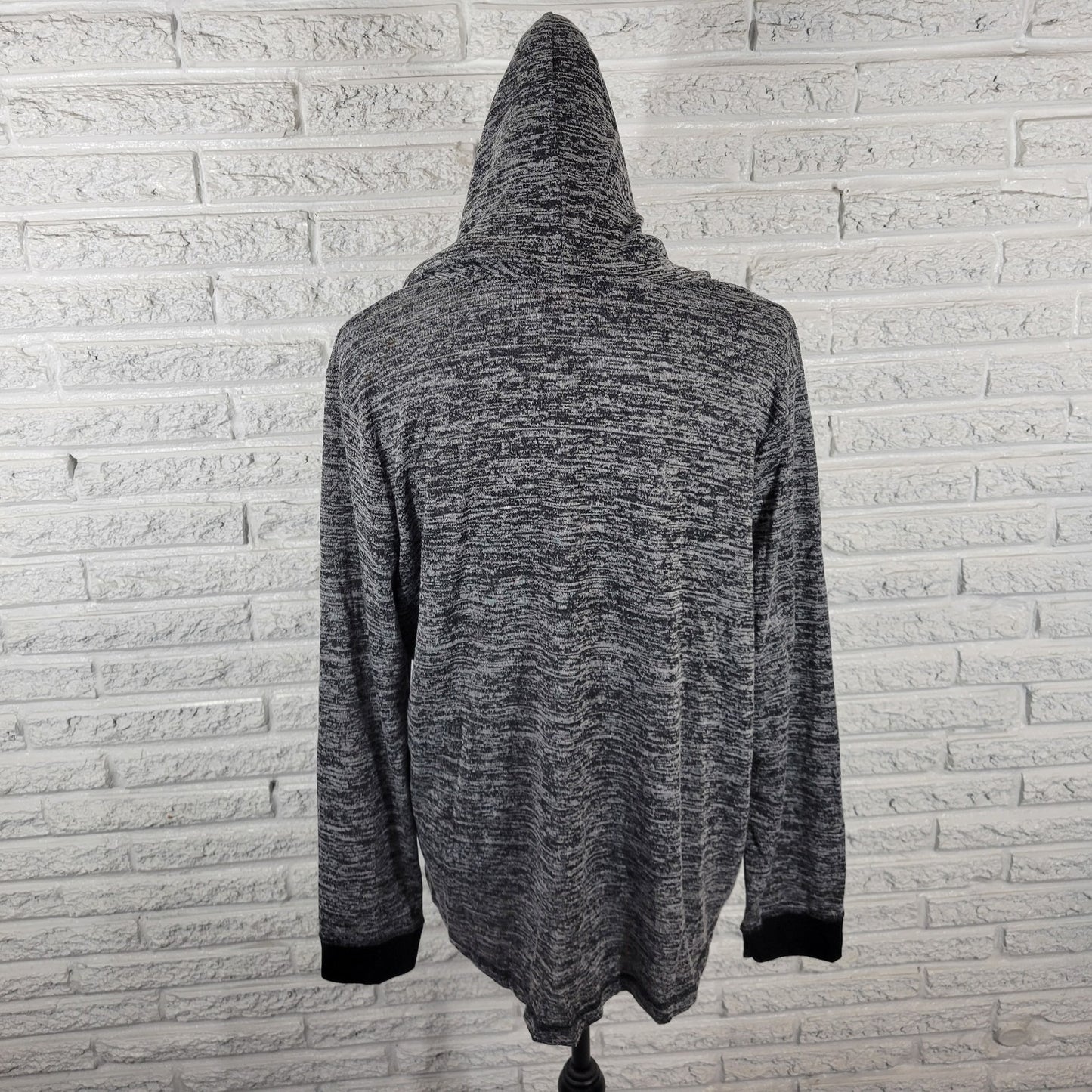 Feathers Womens Top 2X Plus Knit Hoodie Long Sleeve Lightweight Black Heather