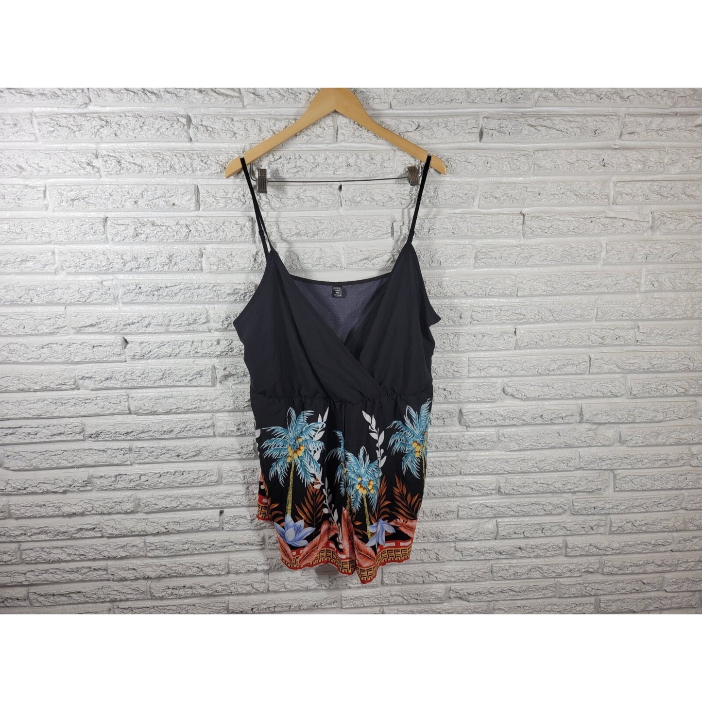 Shein Curve Women Top 4XL Plus Camisole Blue Tropical Adjustable Spaghetti Strap