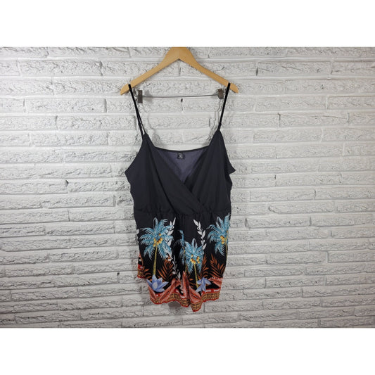 Shein Curve Women Top 4XL Plus Camisole Blue Tropical Adjustable Spaghetti Strap