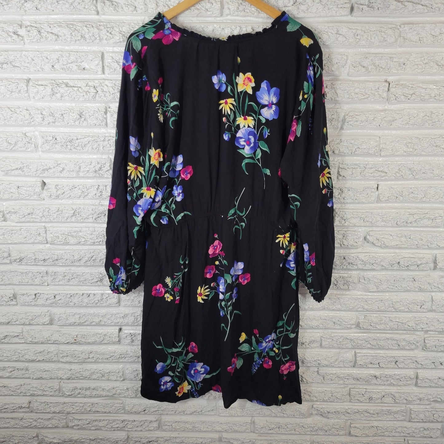 Old Navy Womens Dress Extra Large XL Long Sleeve Black Pink Floral Rayon Career