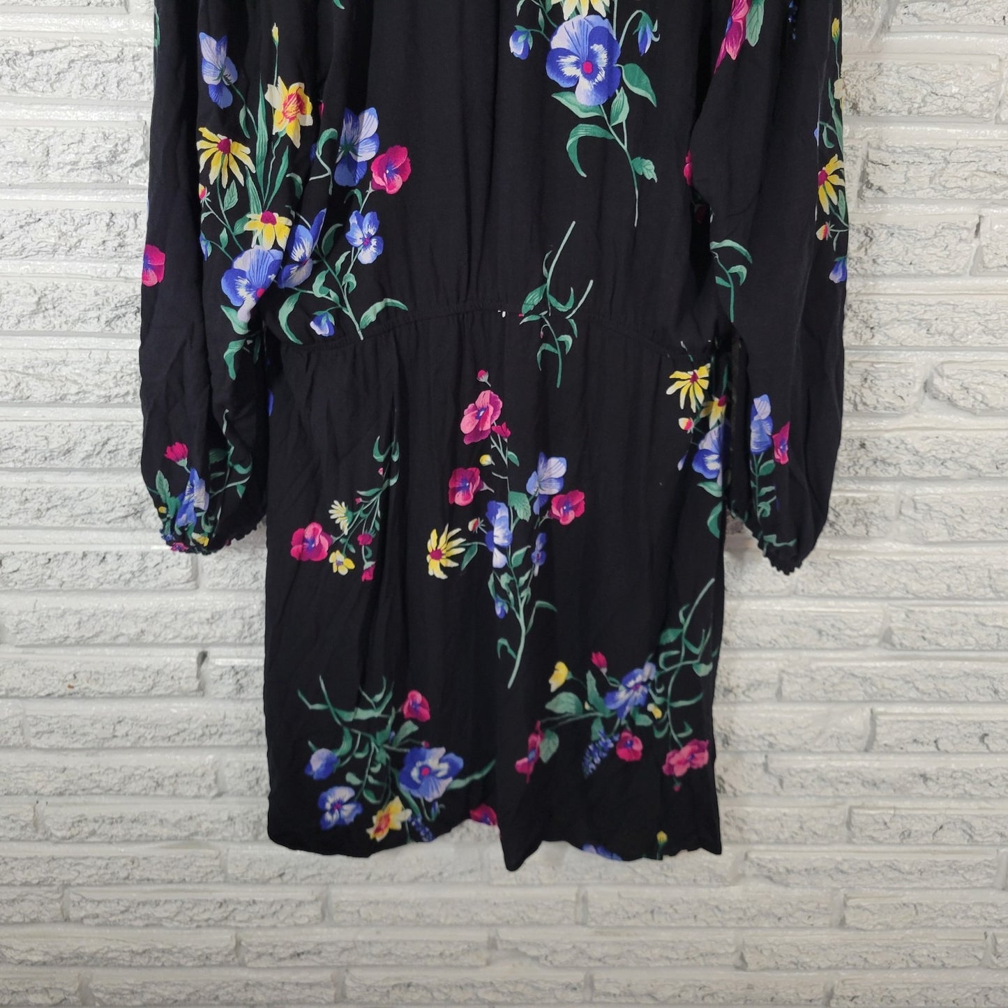 Old Navy Womens Dress Extra Large XL Long Sleeve Black Pink Floral Rayon Career