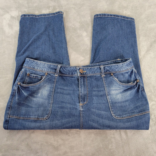 Avenue Womens Jeans 20 Plus Capri Dark Blue Denim Wash Zip Fly Comfy Stretchy