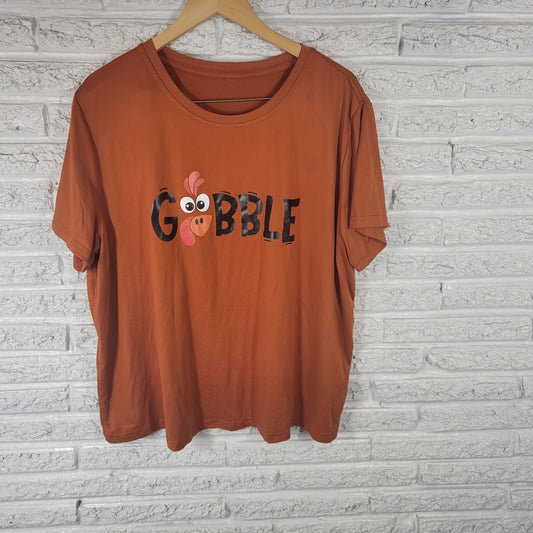 Thanksgiving Womens Top 3X Plus Tee Short Sleeve Orange Turkey Gobble Poly Blend