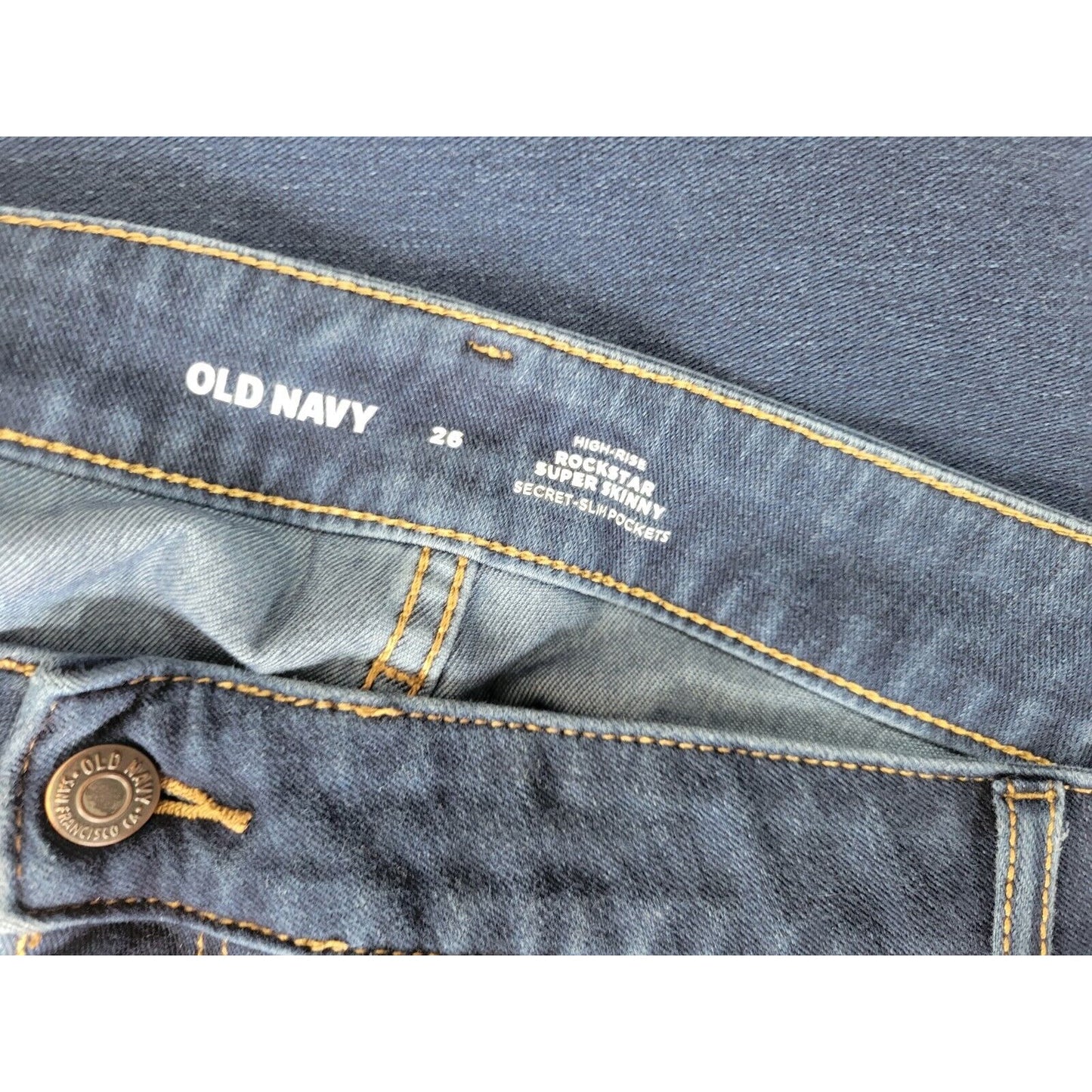 Old Navy Rockstar Womens Jeans 26 Plus Super Skinny Slim Pockets Dark Blue Zip