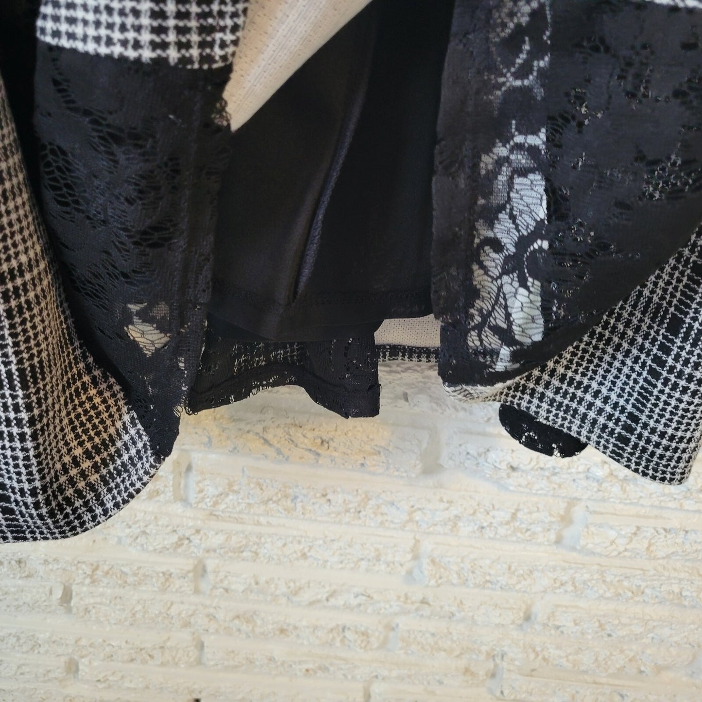 Roz Ali Womens Dress 18 Plus Sleeveless Fit Flare Black Plaid Lace Panels Zip