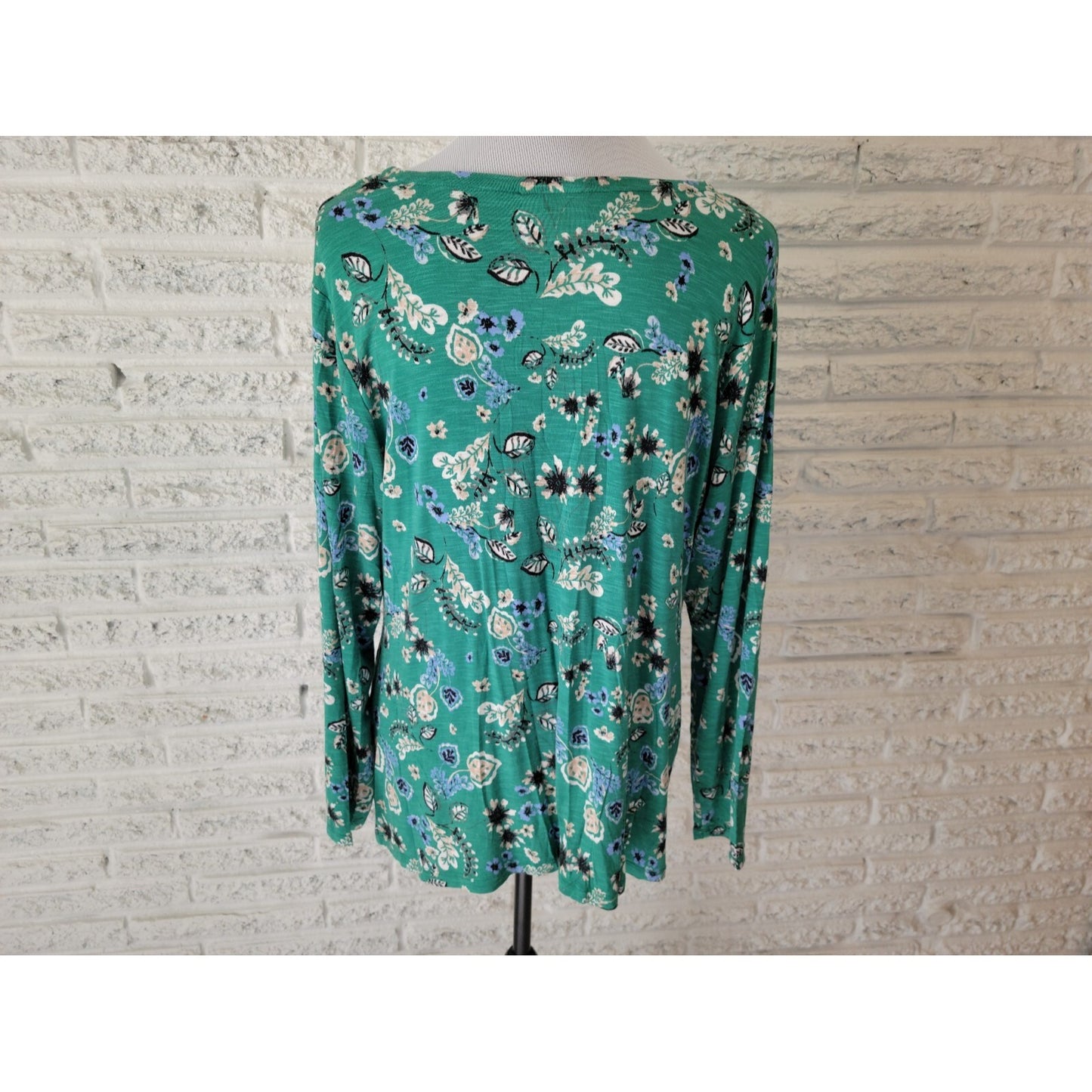 Style & Co Women Top 1X Plus Tunic Long Sleeve Green Floral Rayon Spandex Casual