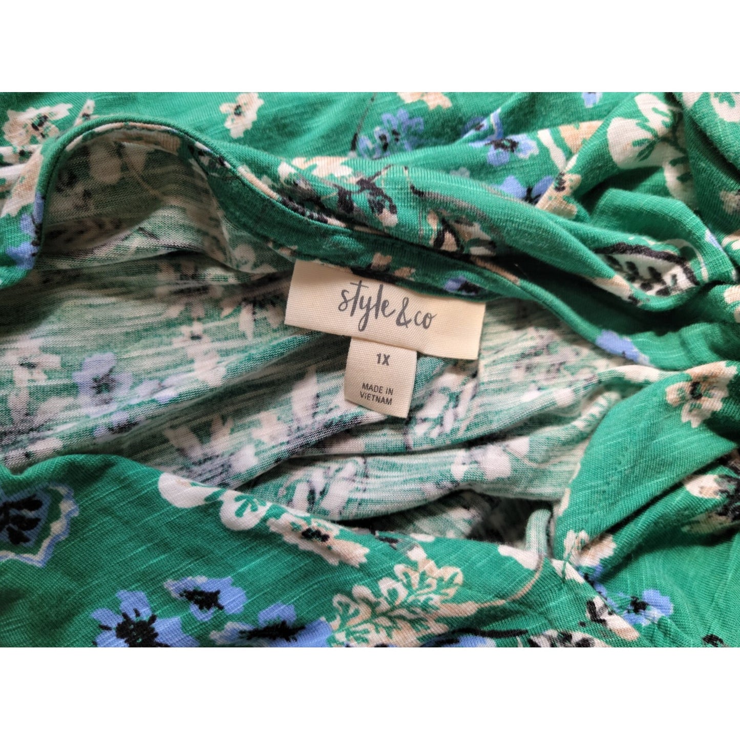 Style & Co Women Top 1X Plus Tunic Long Sleeve Green Floral Rayon Spandex Casual