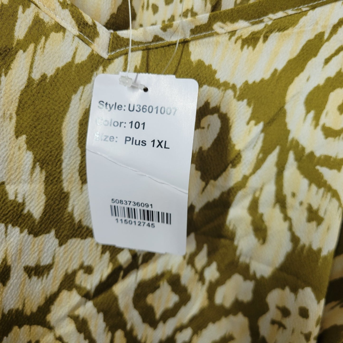 Suzanne Betro Women's 1XL Gold Abstract Party Print V-Neck Puff Sleeve Blouse