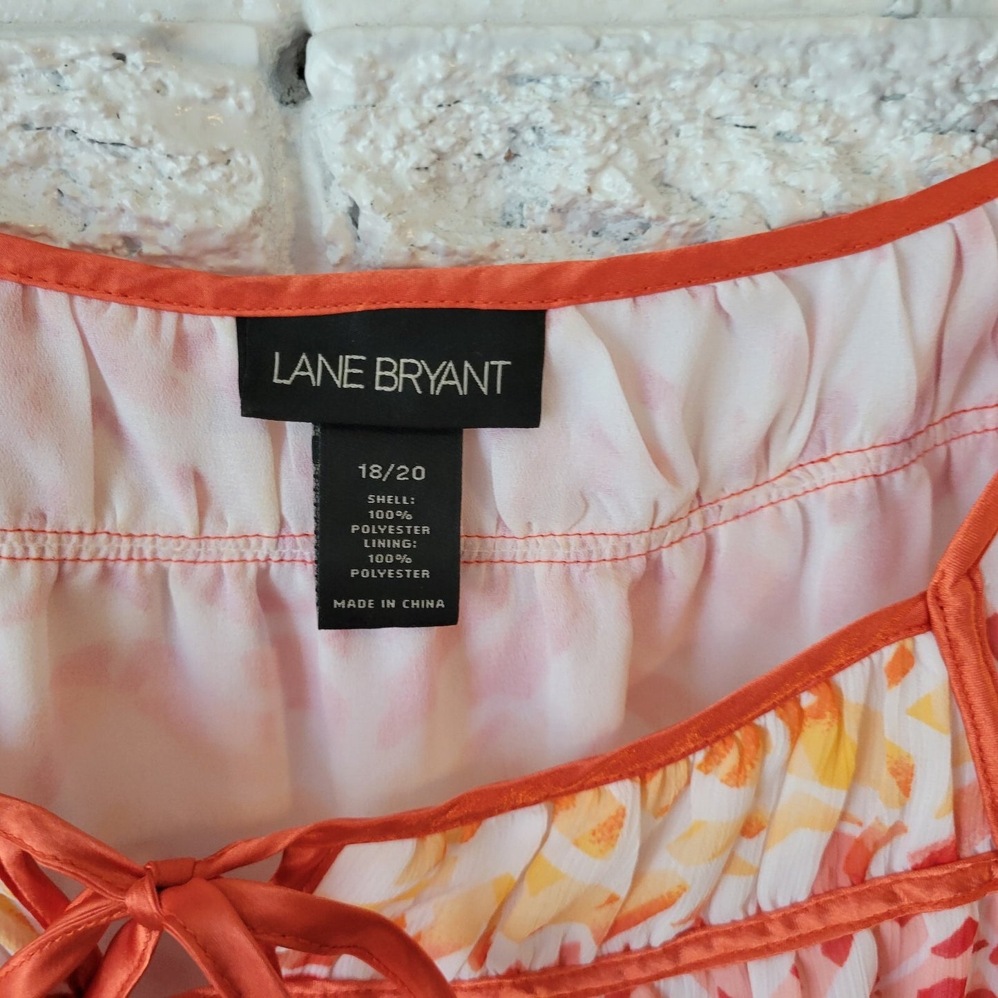 Lane Bryant Womens Top 18 20 Tied Sleeve Orange Watercolor Keyhole Sheer Lined
