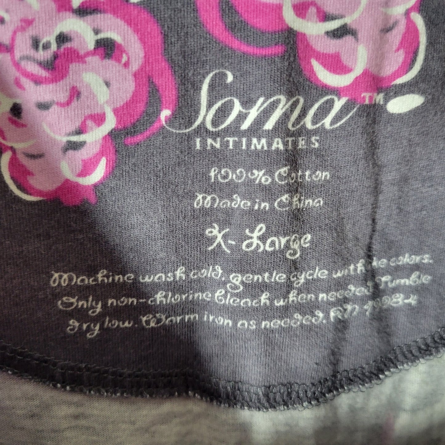 Soma Womens Pajama Top Extra Large 3/4 Sleeve Gray Lavender Floral Button Cotton