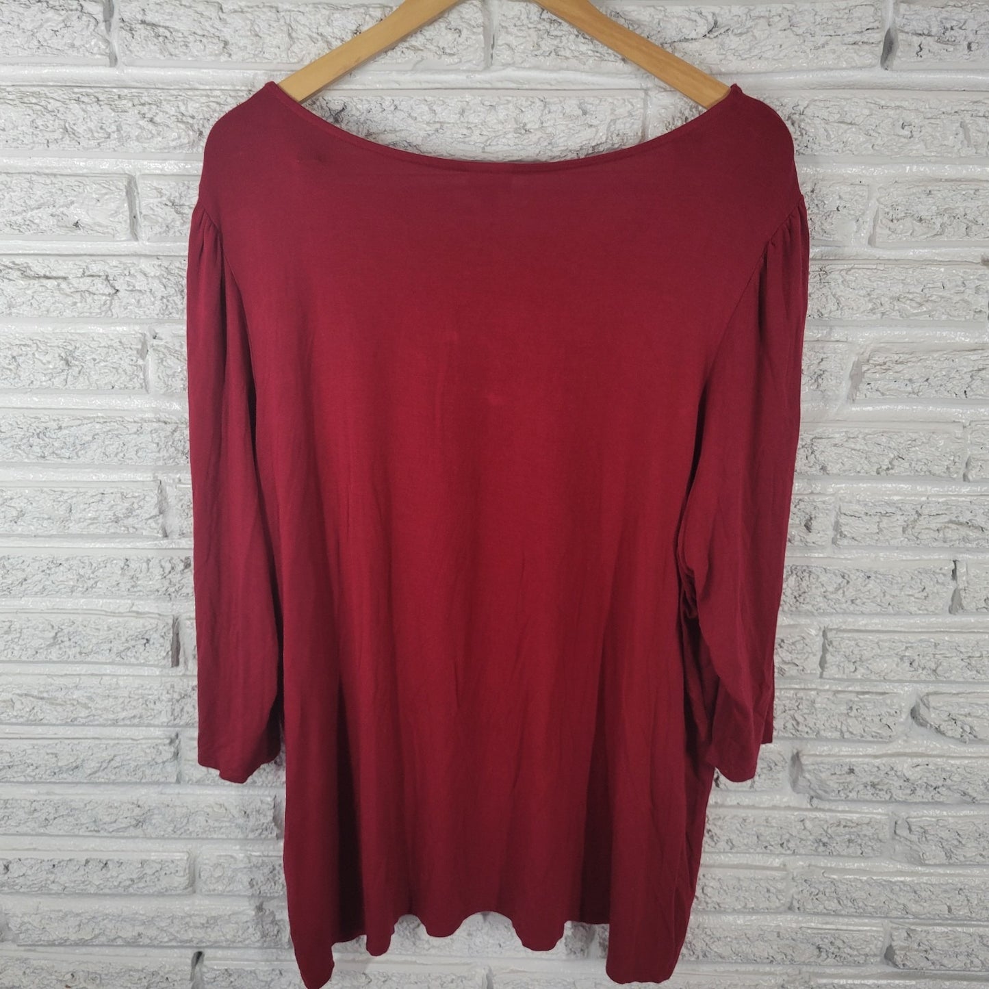 Dress Barn Womens Top 3X Plus 3/4 Sleeve Red Ruffle Rayon Blend Comfy Casual